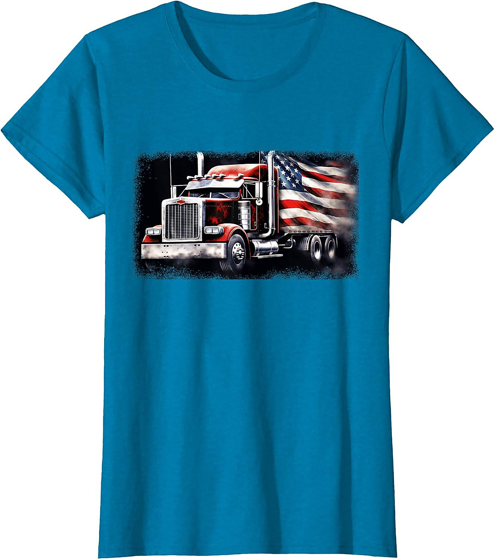 American Flag Trucker T-shirt | Patriotic Big Rig Graphic Tee