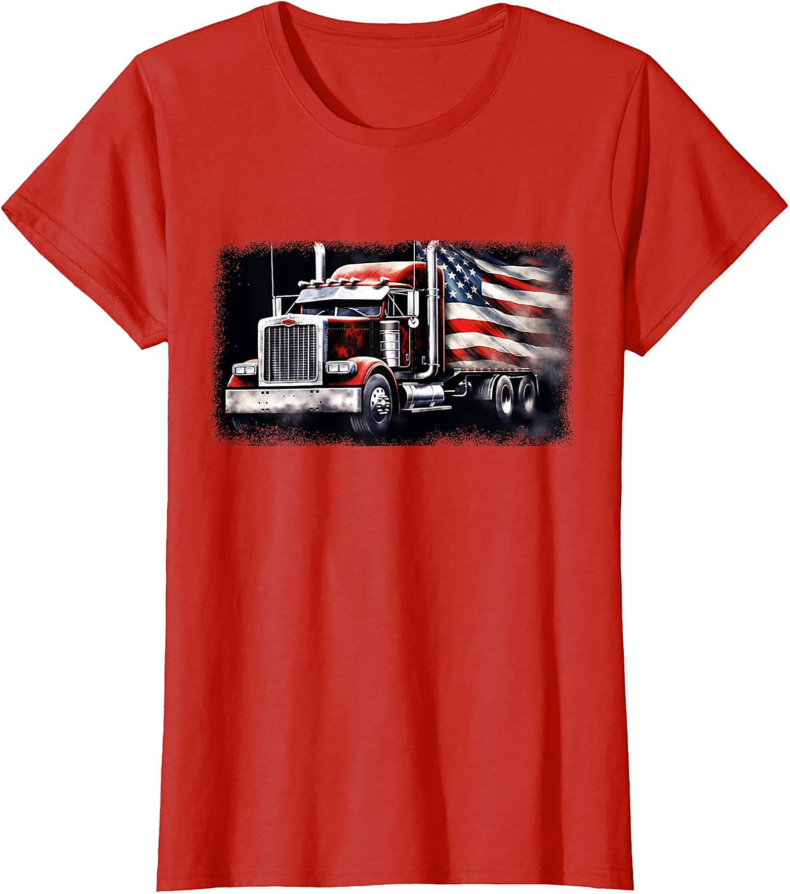 American Flag Trucker T-shirt | Patriotic Big Rig Graphic Tee