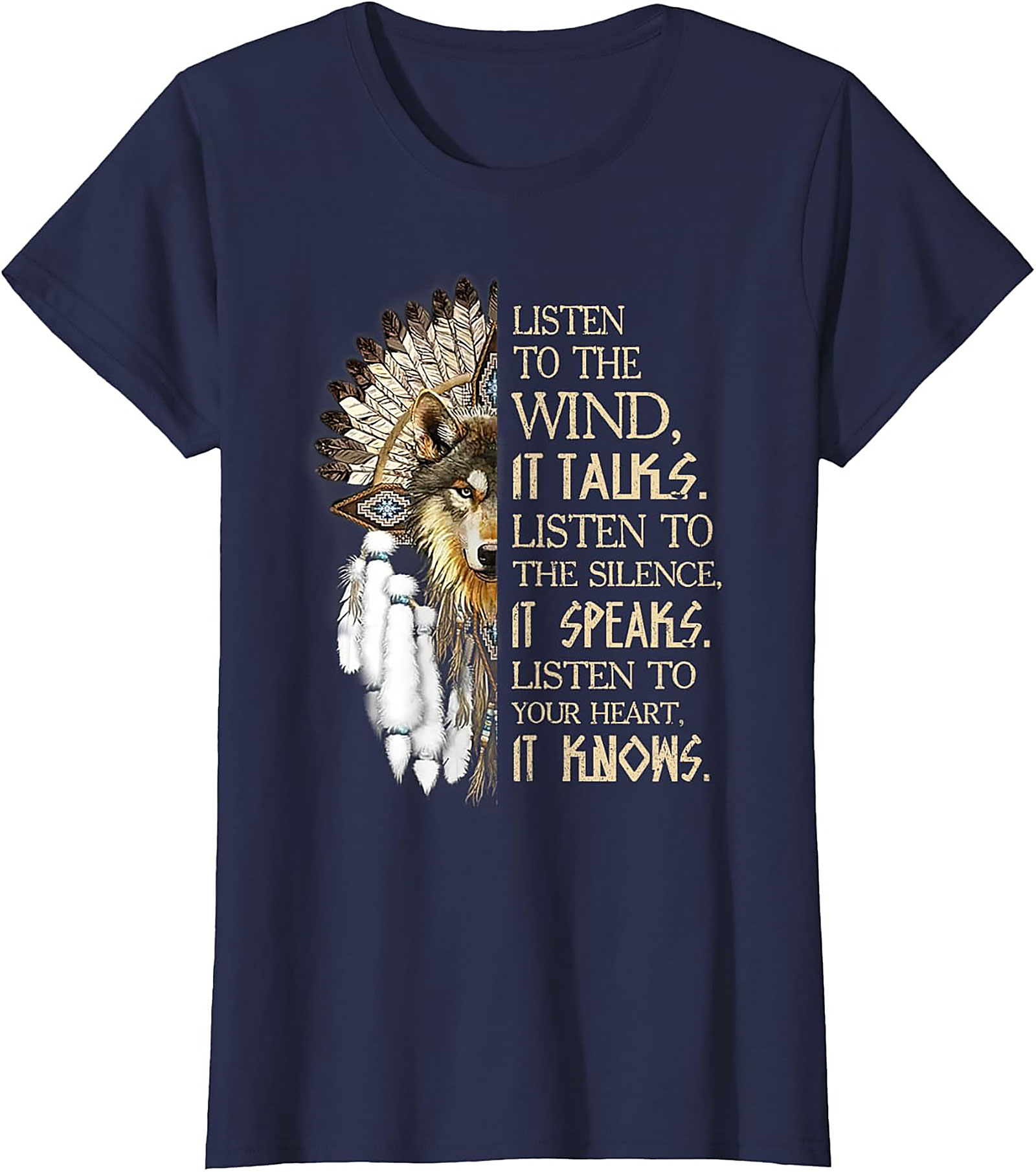 Native American Wolf T-shirt Spiritual Wisdom Tee, image size:1600x1810