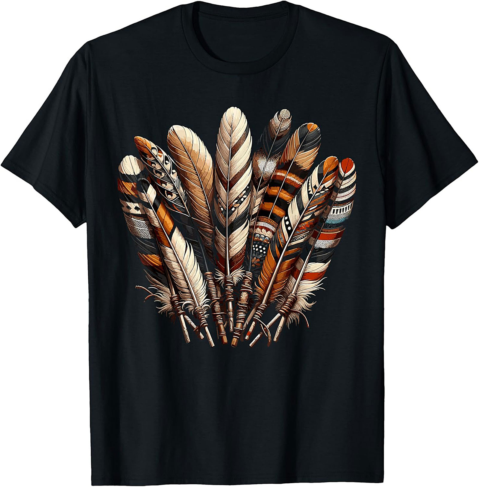 Detailed Feather Art Graphic Tee Boho Unisex Shirt