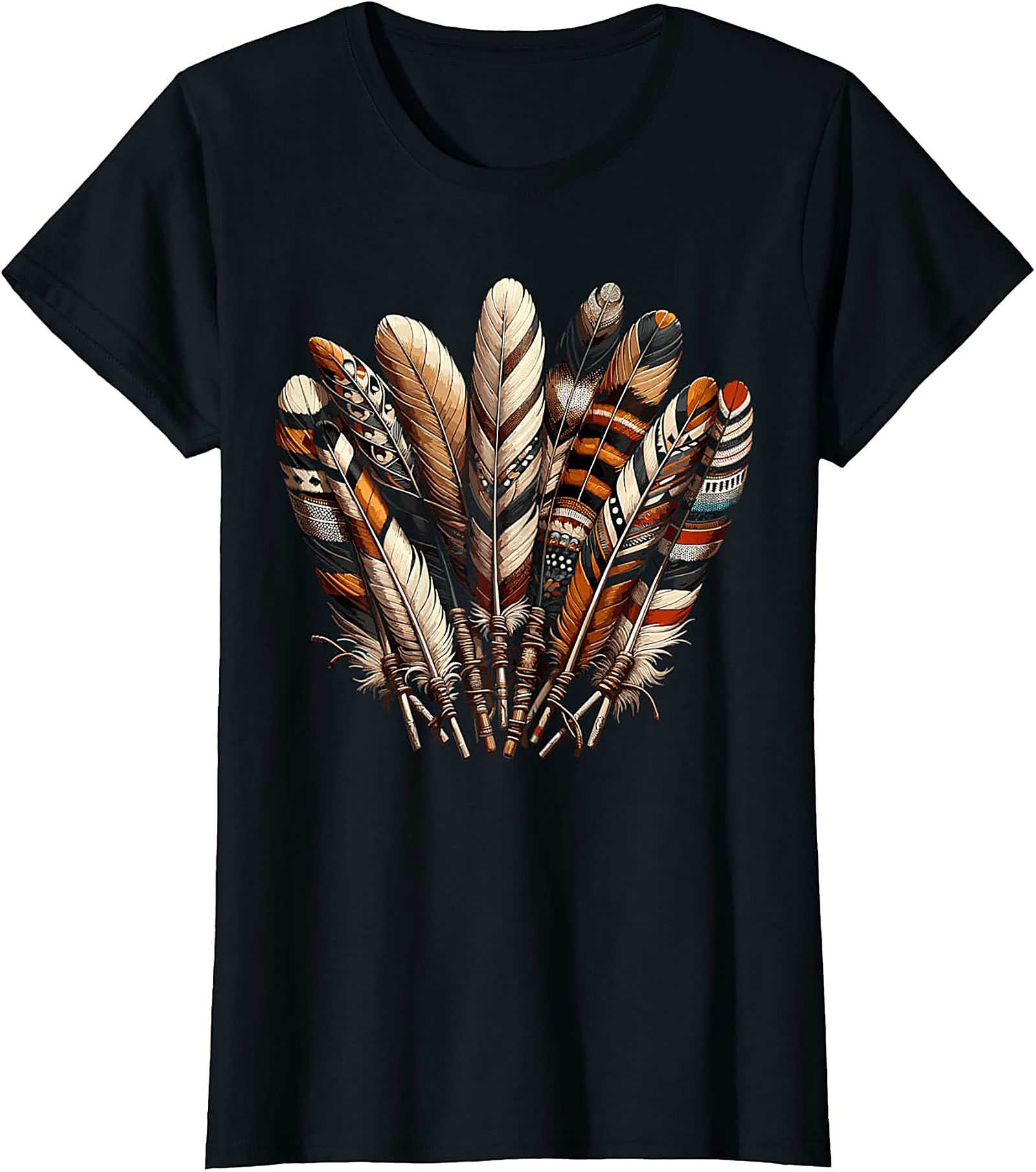 Detailed Feather Art Graphic Tee Boho Unisex Shirt