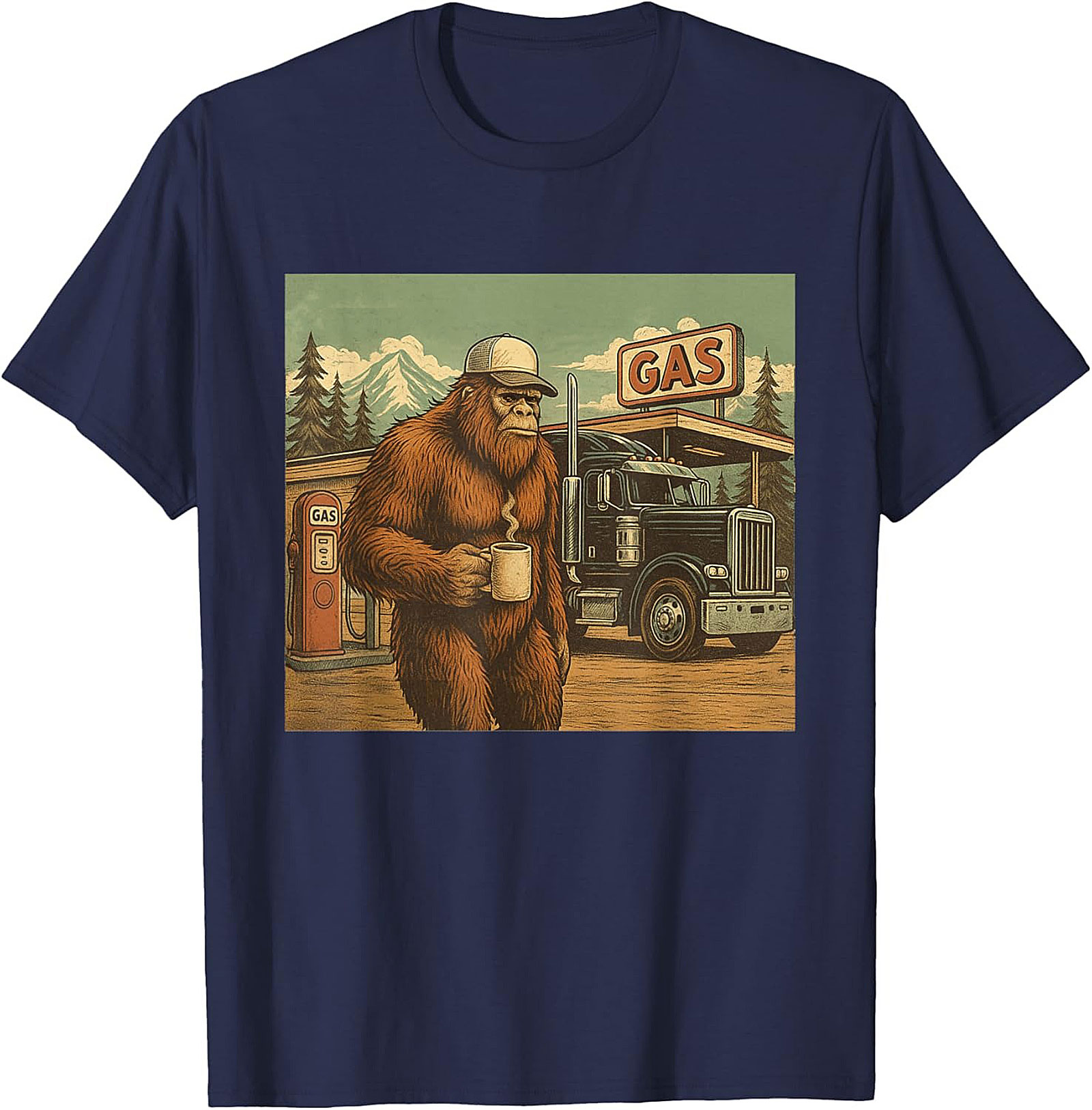 Bigfoot Trucker Graphic Tee | Sasquatch Coffee Vintage Truck Stop Shirt