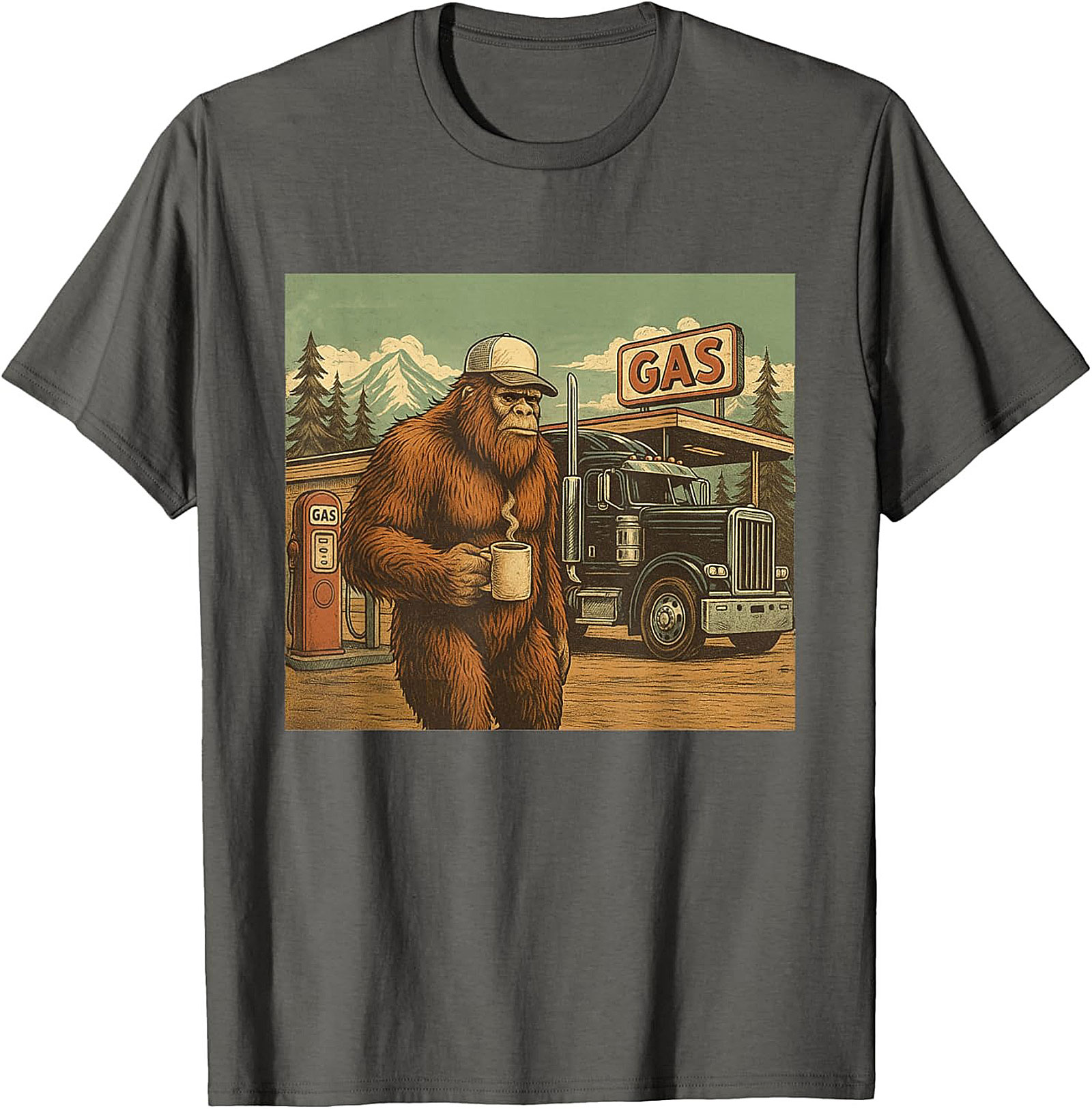 Bigfoot Trucker Graphic Tee | Sasquatch Coffee Vintage Truck Stop Shirt