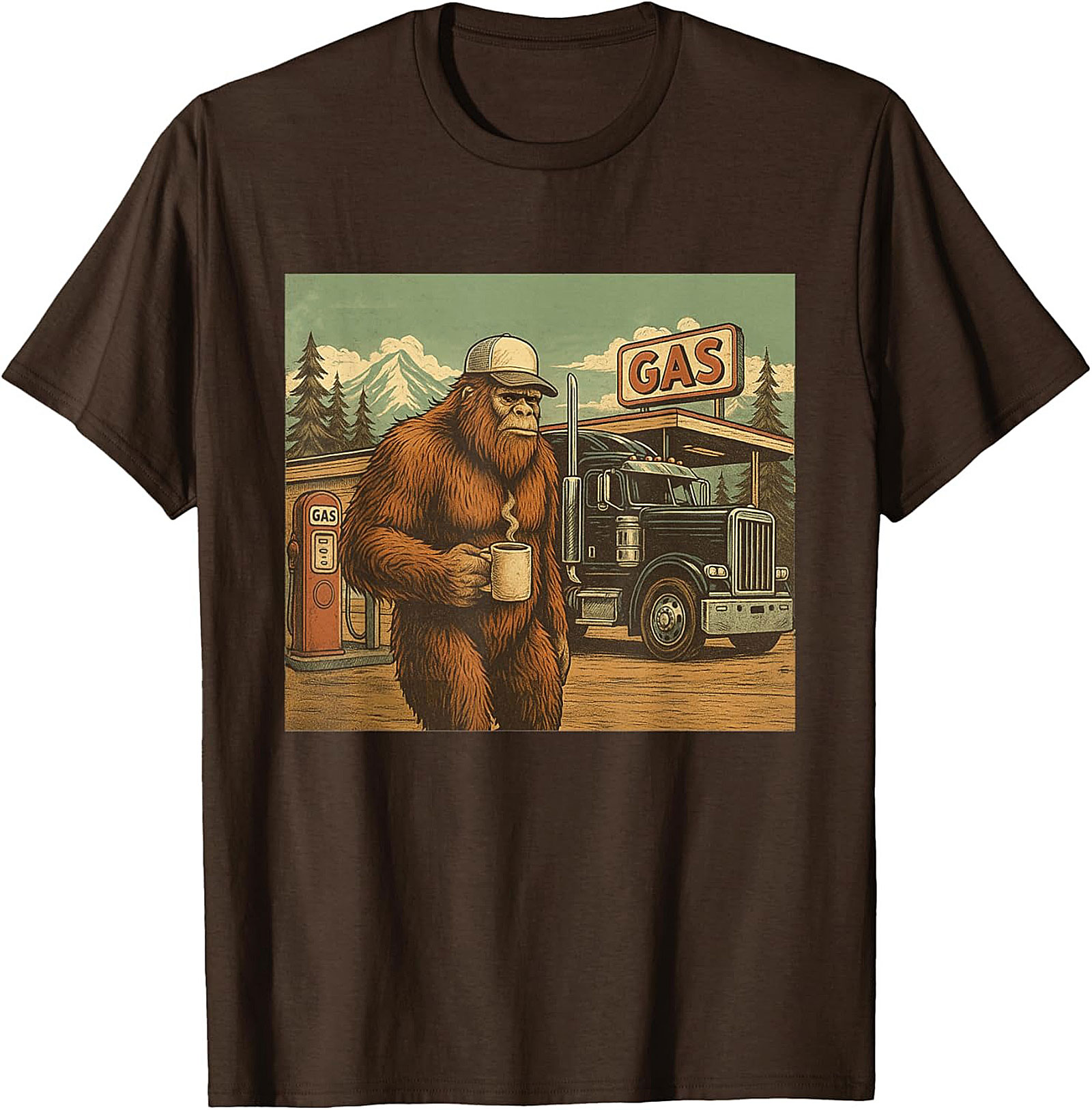 Bigfoot Trucker Graphic Tee | Sasquatch Coffee Vintage Truck Stop Shirt