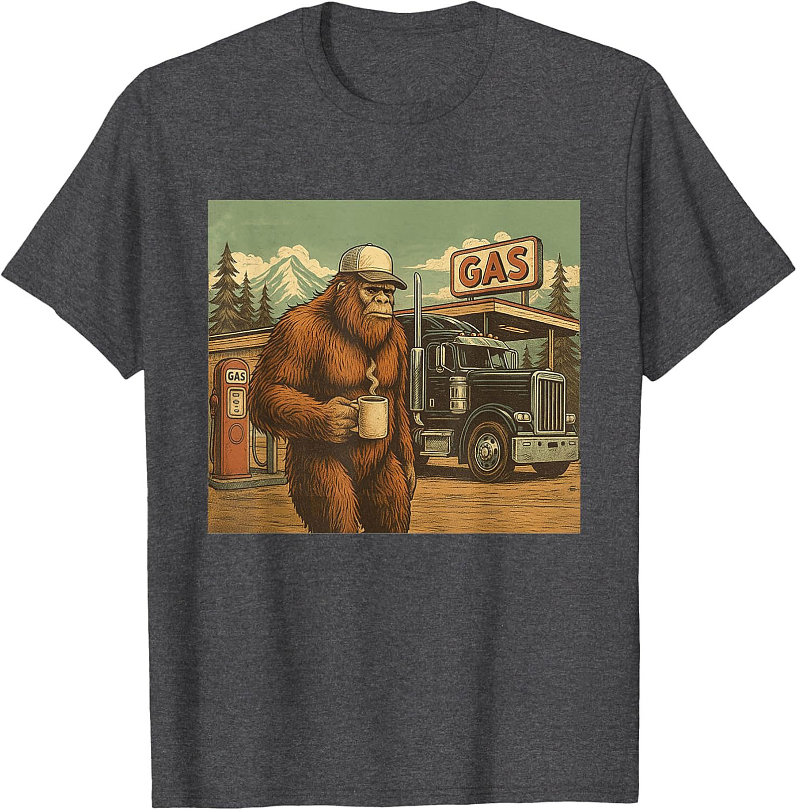 Bigfoot Trucker Graphic Tee | Sasquatch Coffee Vintage Truck Stop Shirt