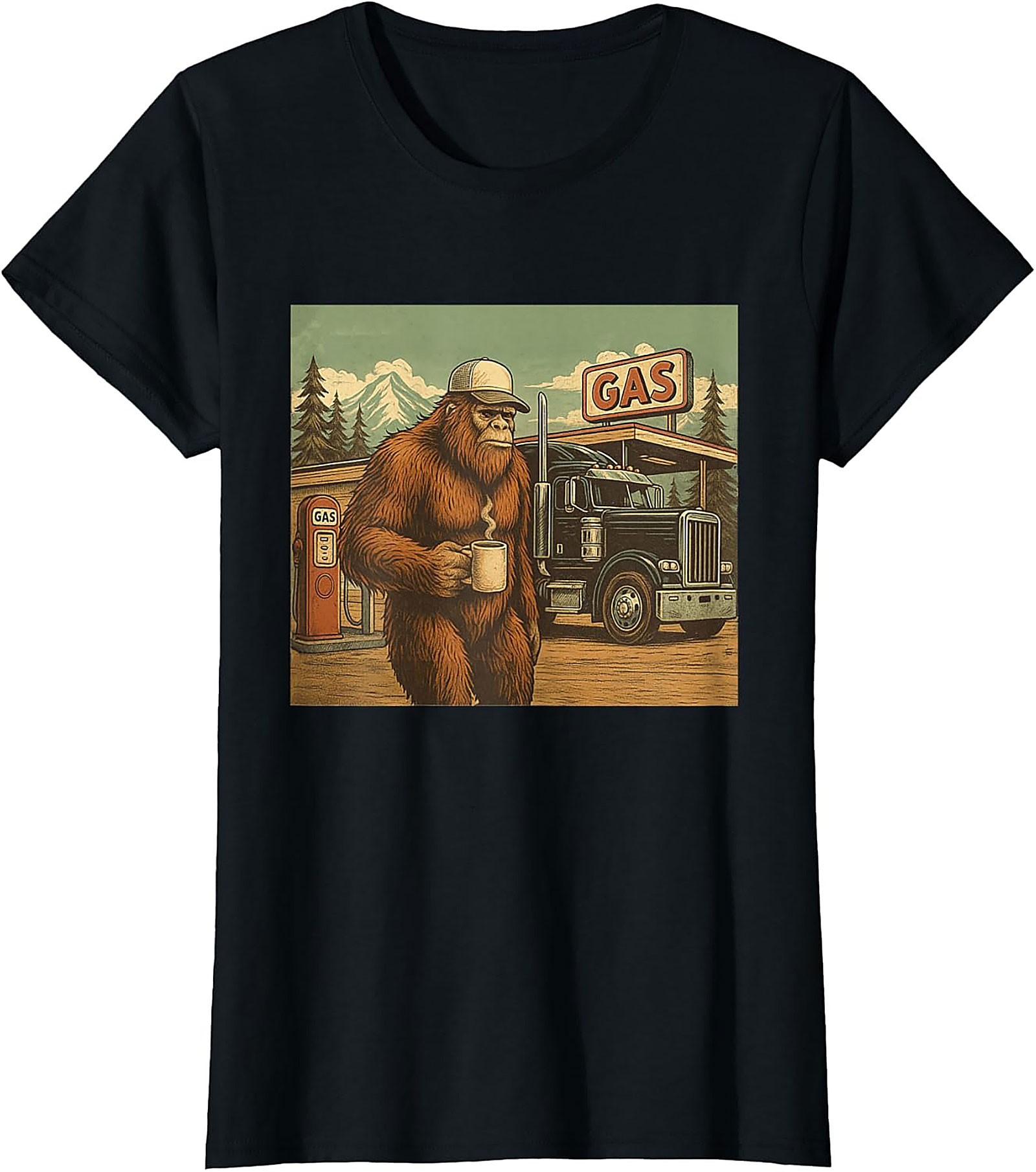 Bigfoot Trucker Graphic Tee | Sasquatch Coffee Vintage Truck Stop Shirt