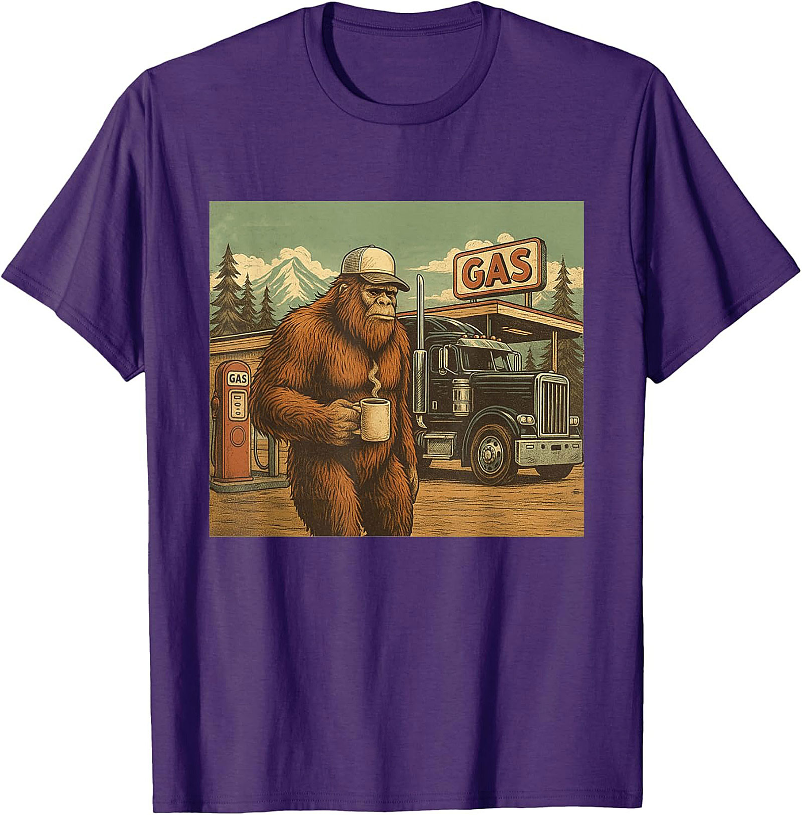 Bigfoot Trucker Graphic Tee | Sasquatch Coffee Vintage Truck Stop Shirt