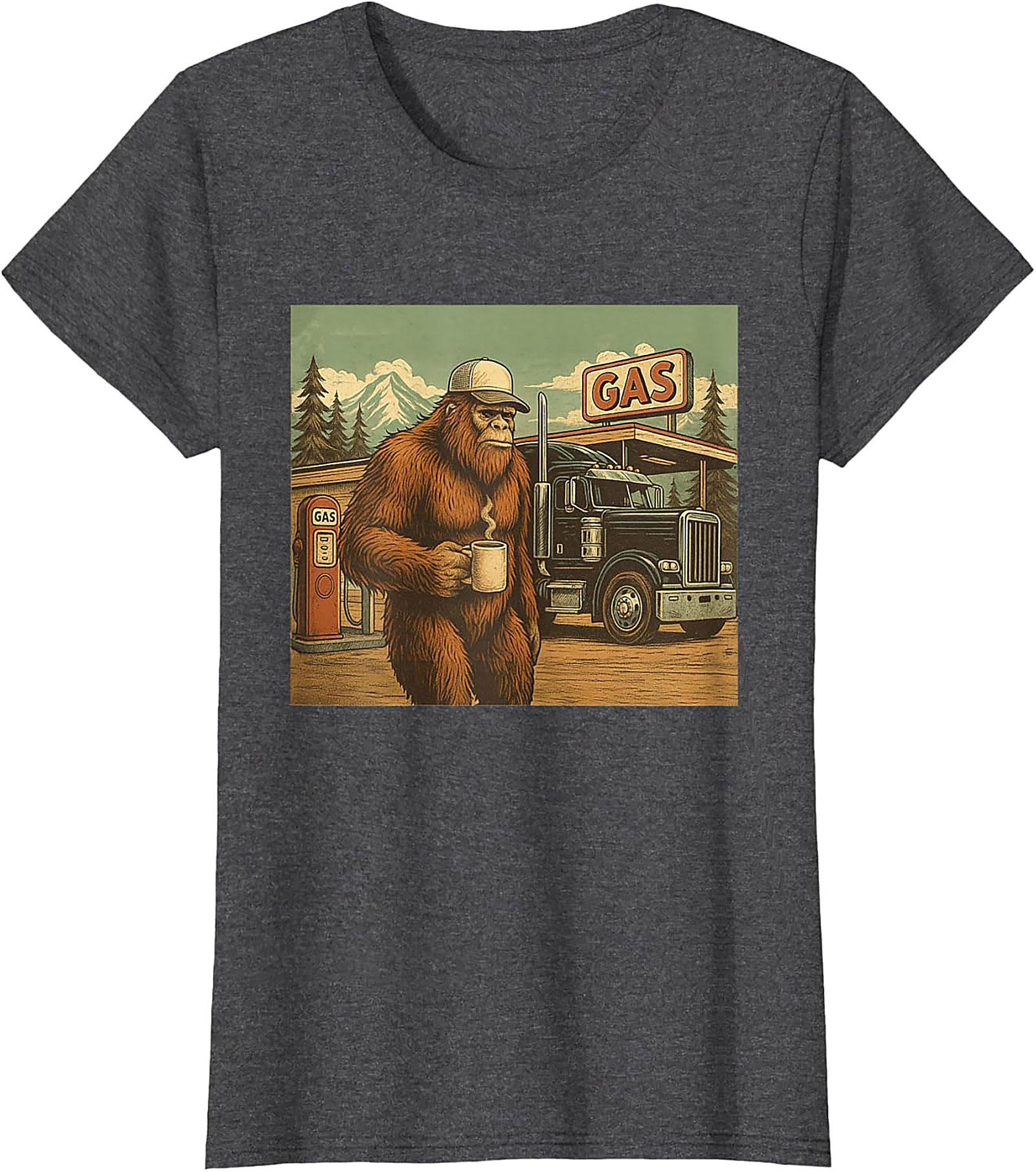 Bigfoot Trucker Graphic Tee | Sasquatch Coffee Vintage Truck Stop Shirt