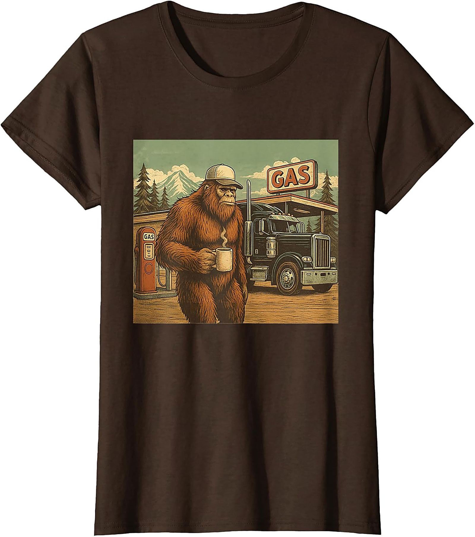 Bigfoot Trucker Graphic Tee | Sasquatch Coffee Vintage Truck Stop Shirt