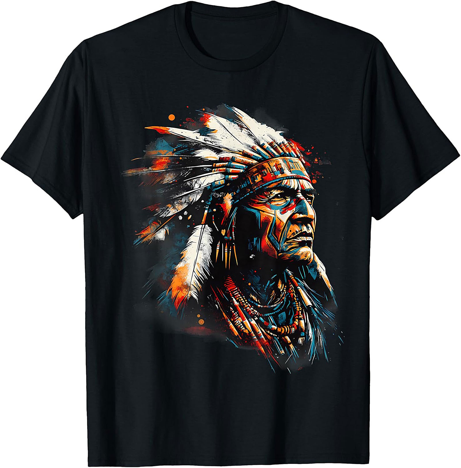 Native American Chief Graphic Tee Indigenous Art Shirt