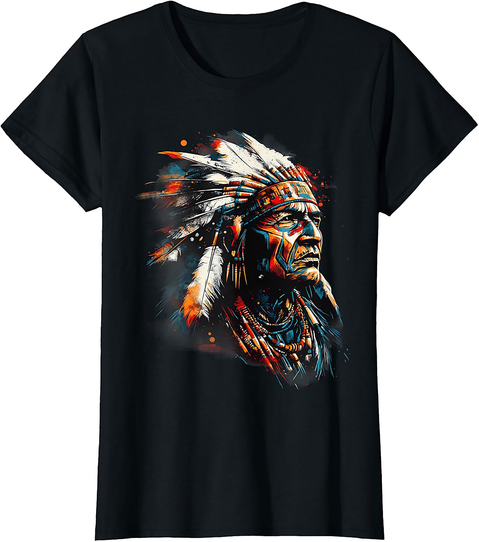 Native American Chief Graphic Tee Indigenous Art Shirt