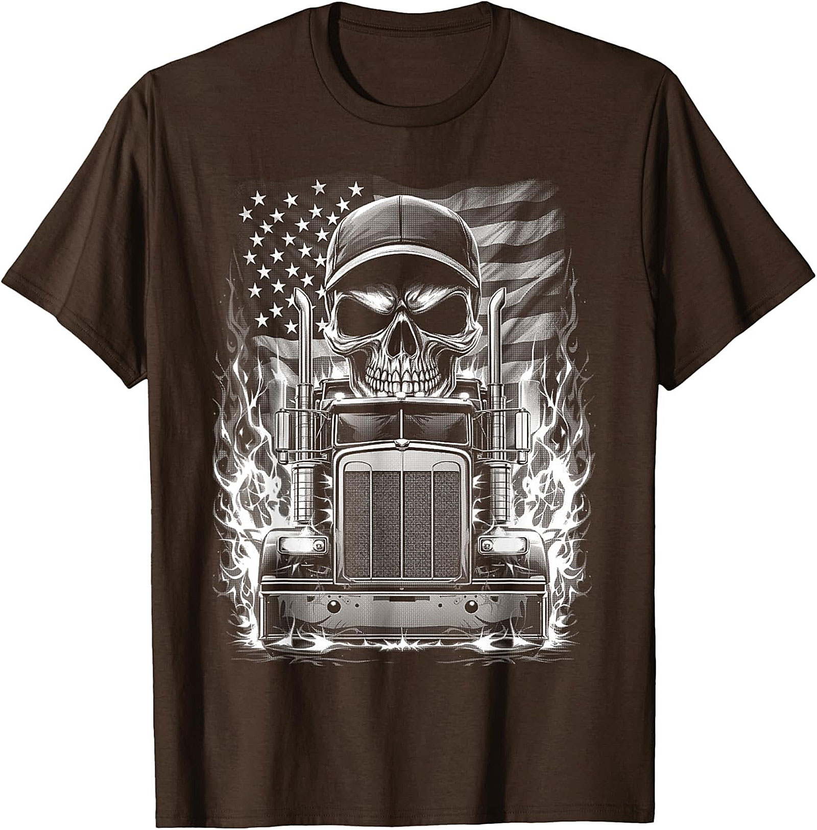 Trucker Skull T-Shirt | Big Rig American Flag Graphic Tee