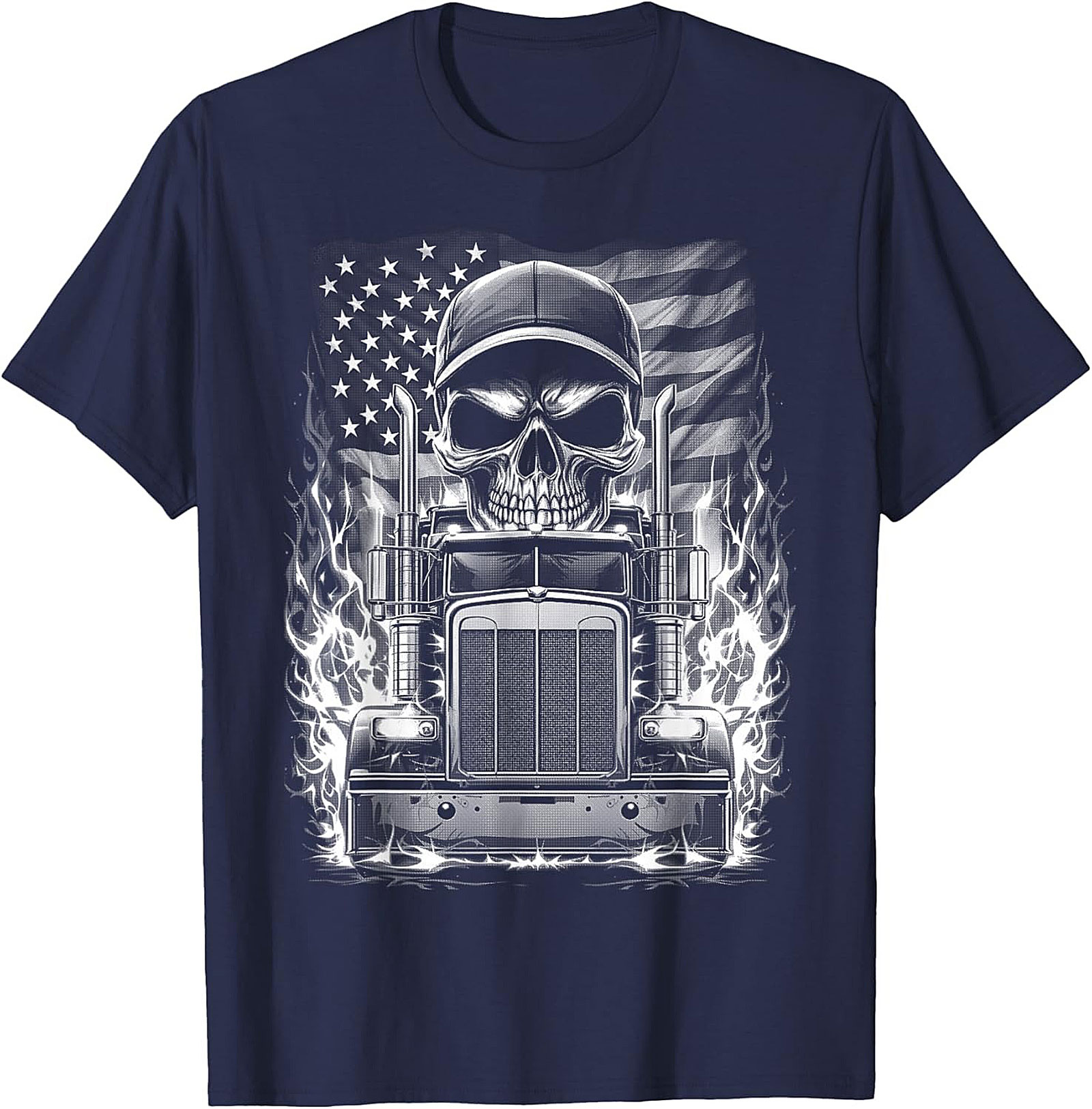 Trucker Skull T-Shirt | Big Rig American Flag Graphic Tee