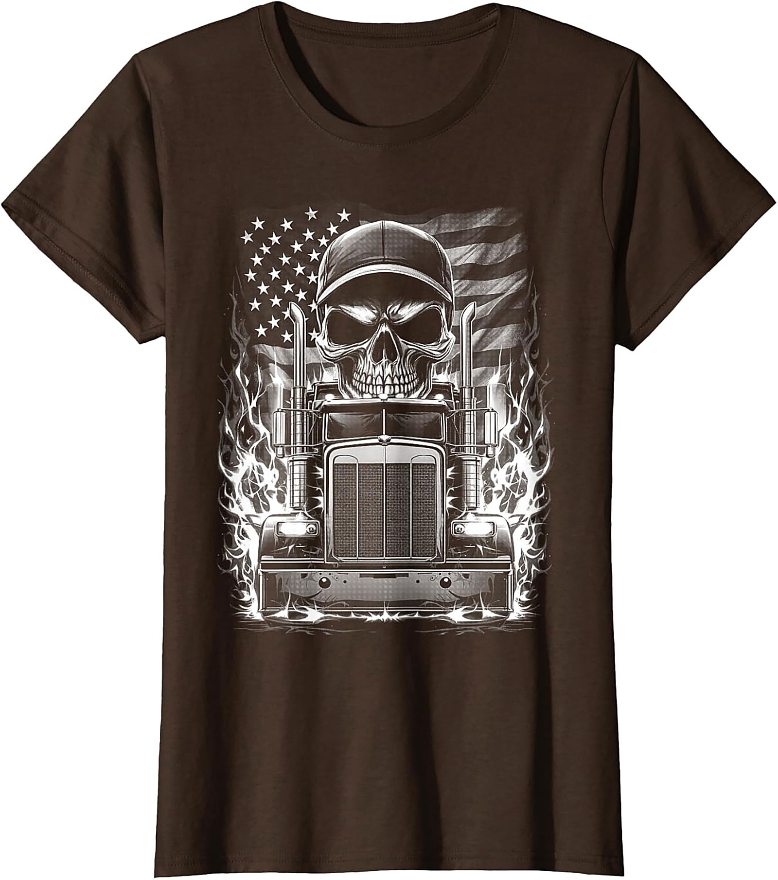 Trucker Skull T-Shirt | Big Rig American Flag Graphic Tee