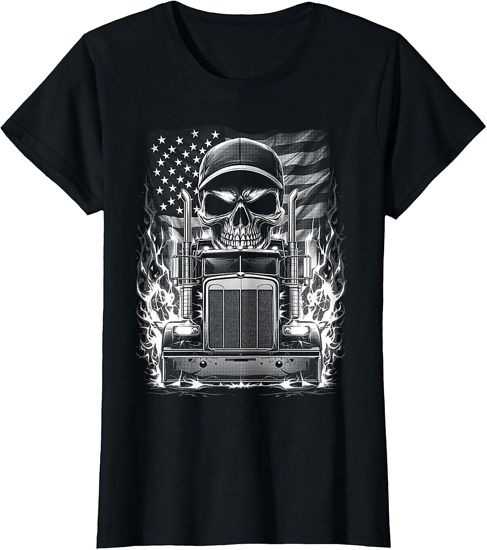 Trucker Skull T-Shirt | Big Rig American Flag Graphic Tee