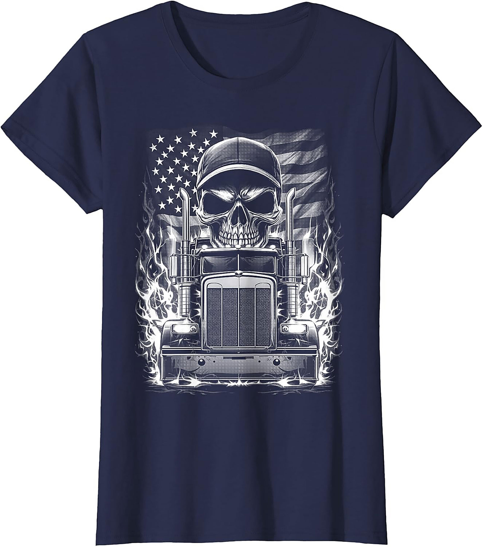 Trucker Skull T-Shirt | Big Rig American Flag Graphic Tee