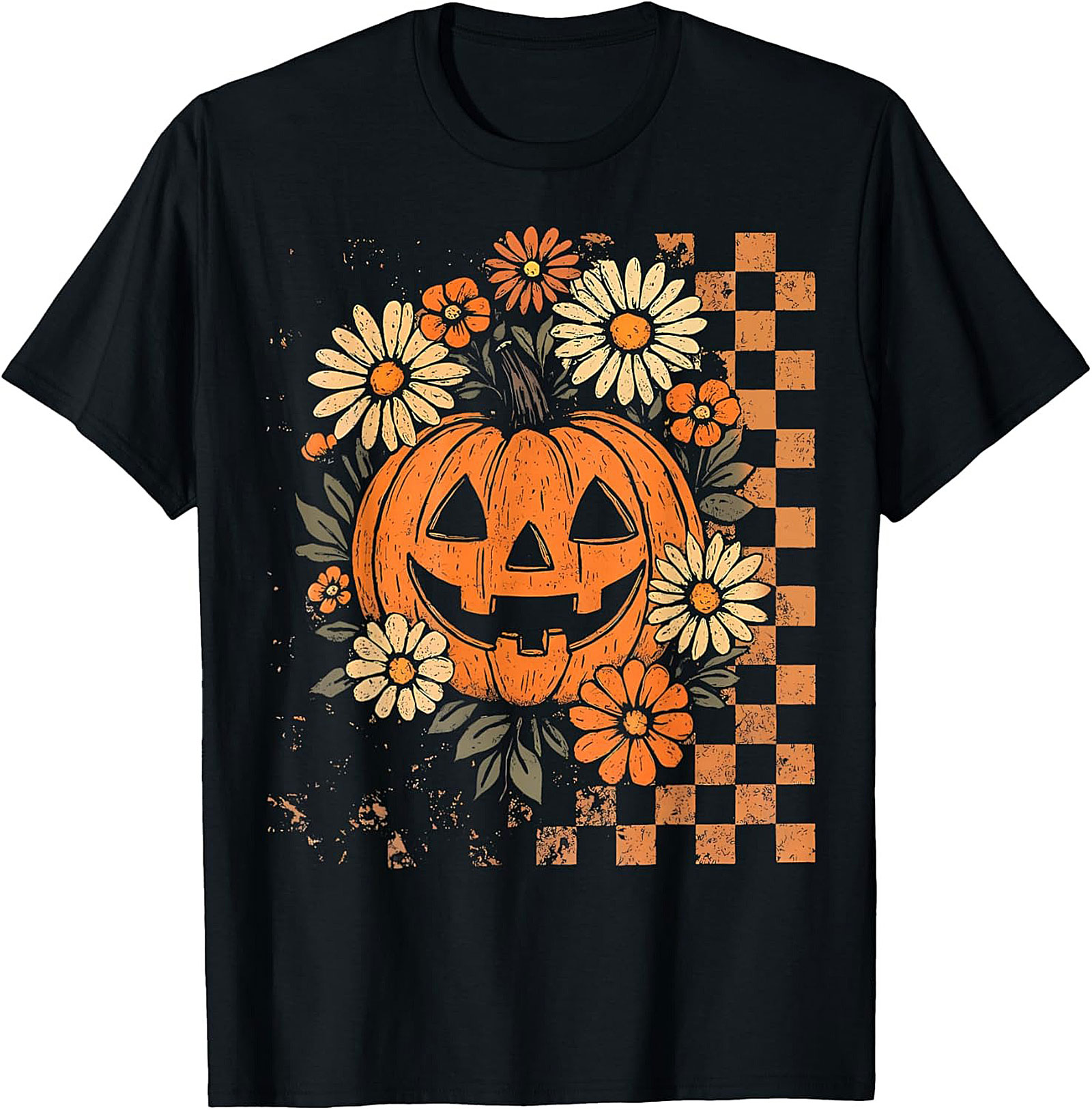Retro Floral Pumpkin Halloween T-Shirt | Vintage Tee