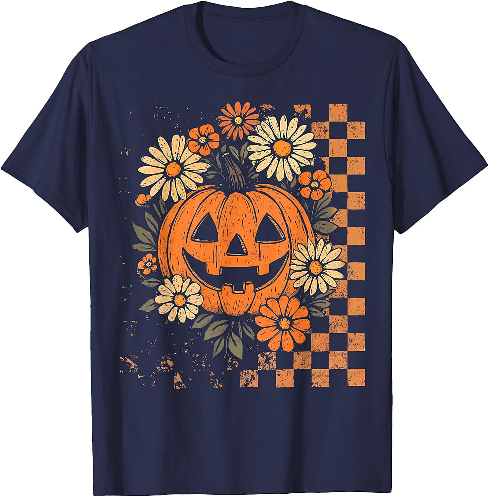 Retro Floral Pumpkin Halloween T-Shirt | Vintage Tee