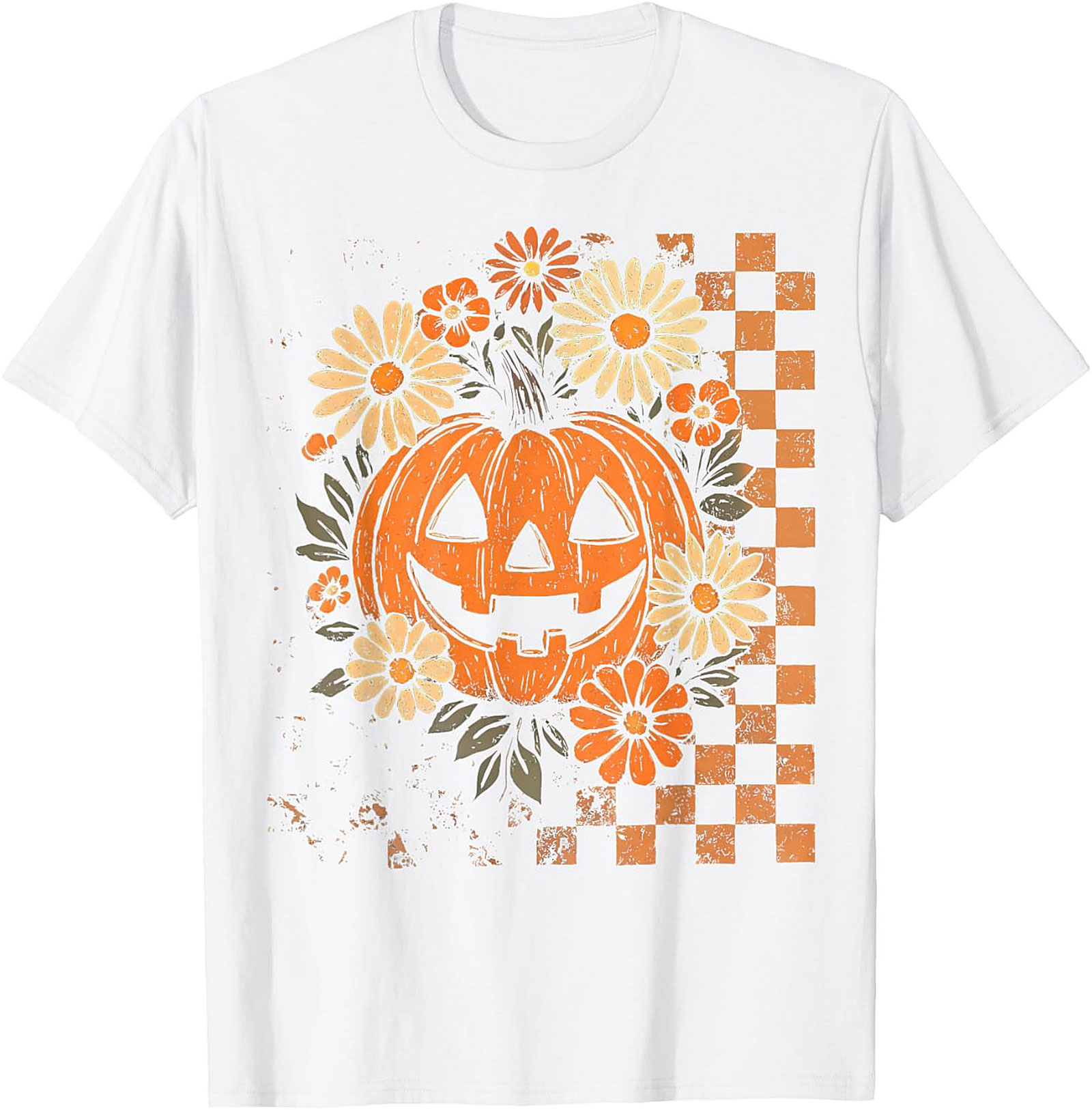 Retro Floral Pumpkin Halloween T-Shirt | Vintage Tee