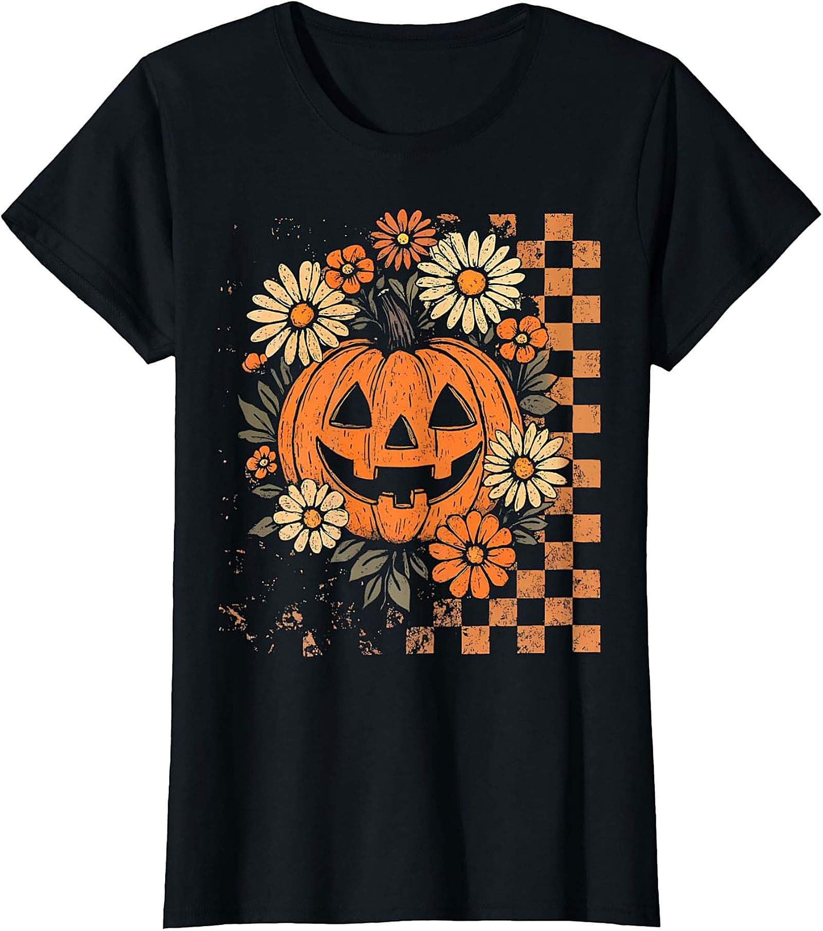 Retro Floral Pumpkin Halloween T-Shirt | Vintage Tee