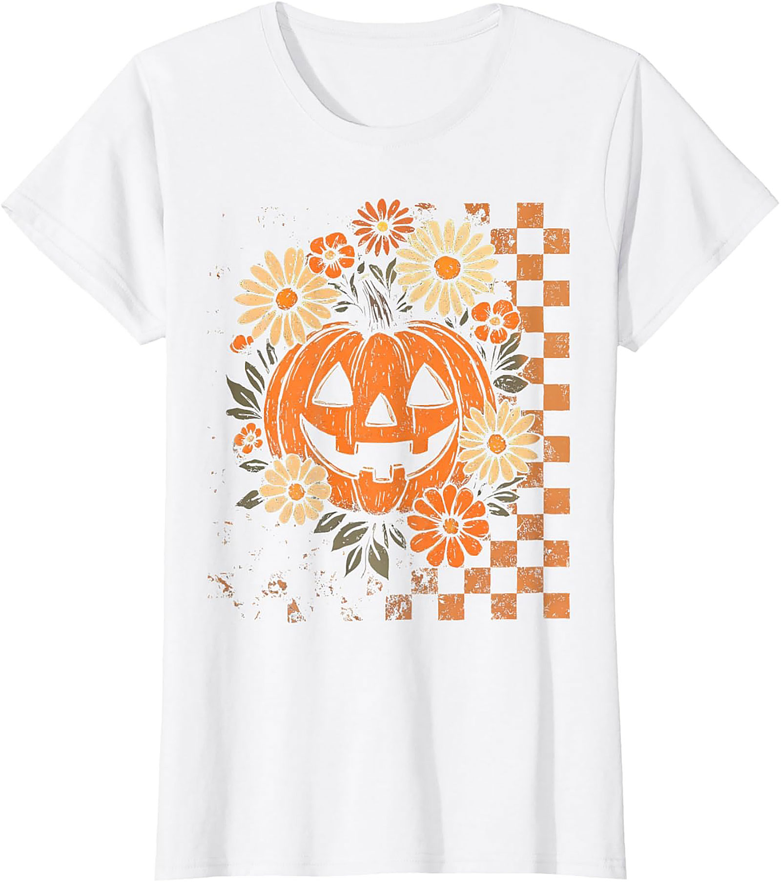 Retro Floral Pumpkin Halloween T-Shirt | Vintage Tee