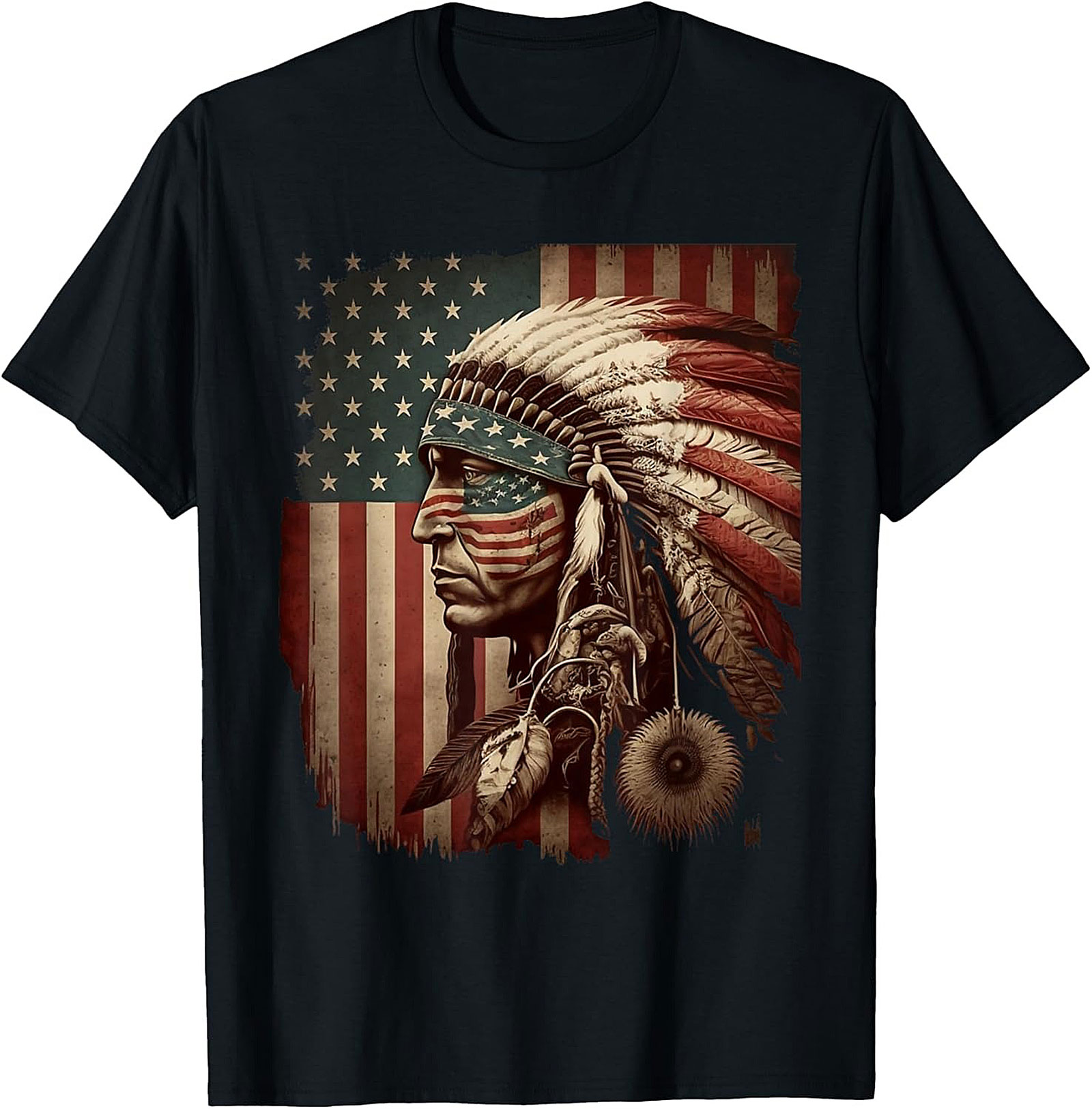 Native American Flag T-shirt Chief Headdress Graphic Tee