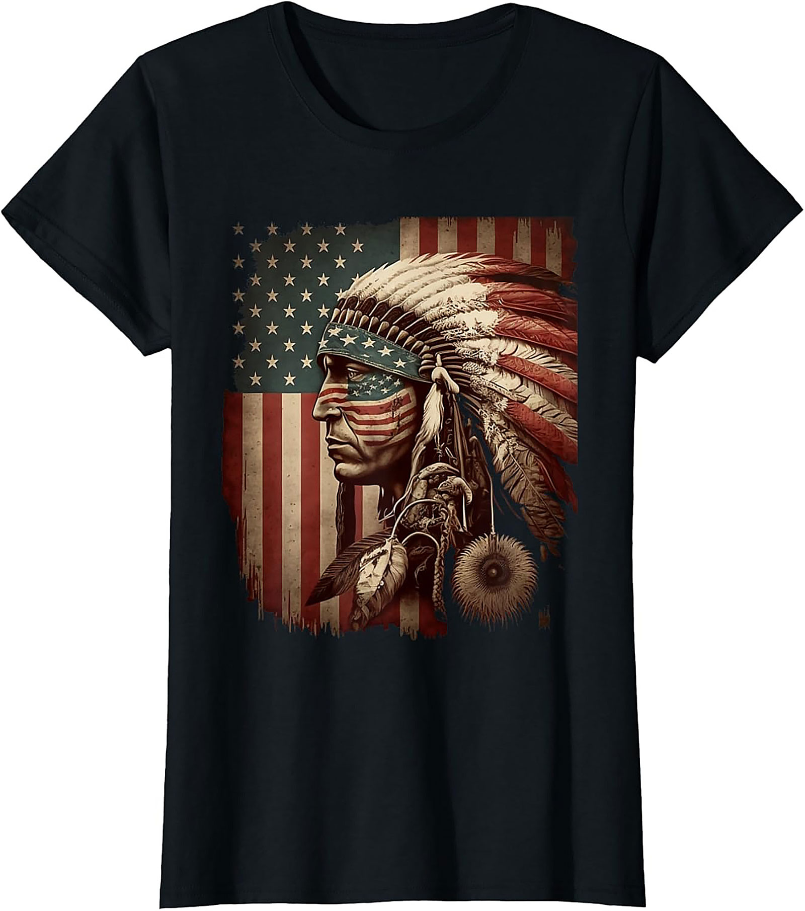 Native American Flag T-shirt Chief Headdress Graphic Tee