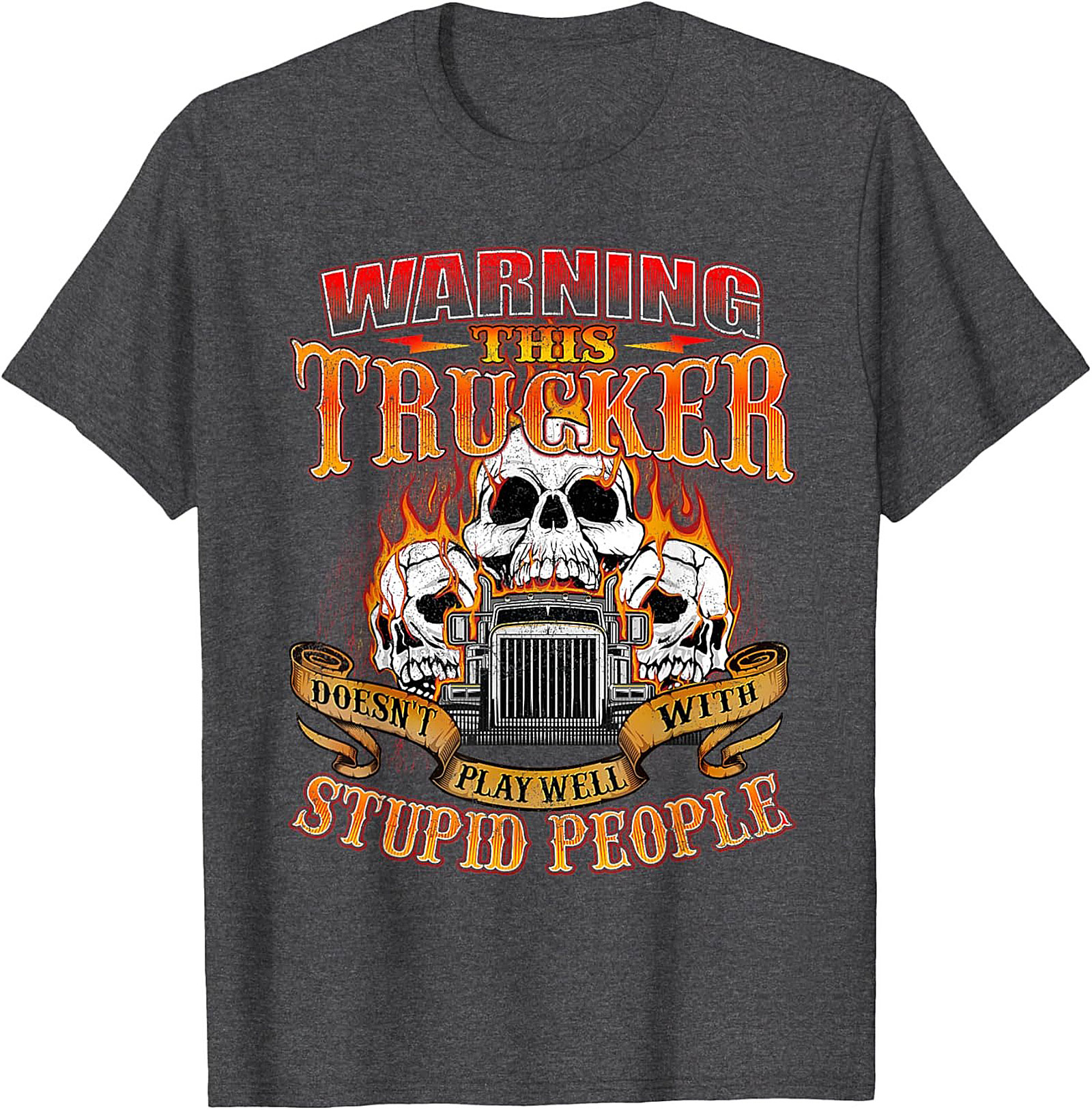 Warning This Trucker Graphic Tee - Doesn't Play Well with Stupid People