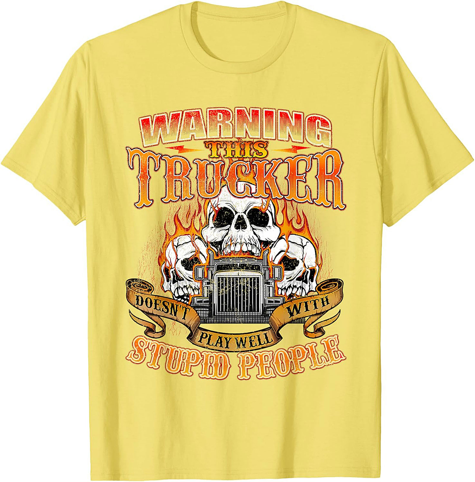 Warning This Trucker Graphic Tee - Doesn't Play Well with Stupid People