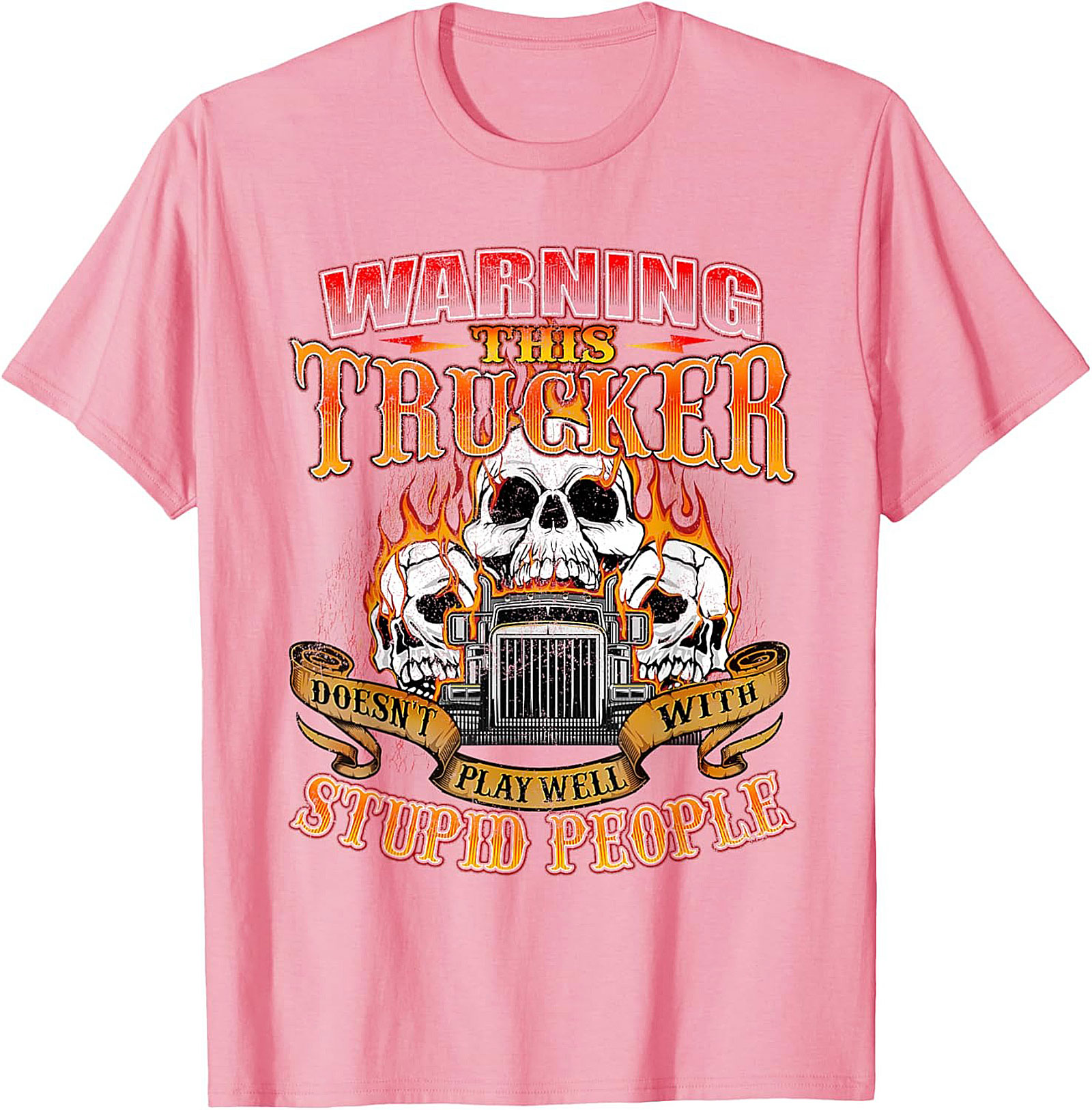 Warning This Trucker Graphic Tee - Doesn't Play Well with Stupid People