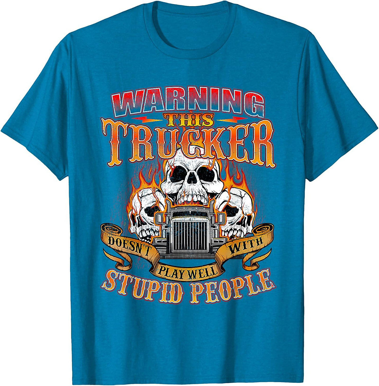 Warning This Trucker Graphic Tee - Doesn't Play Well with Stupid People