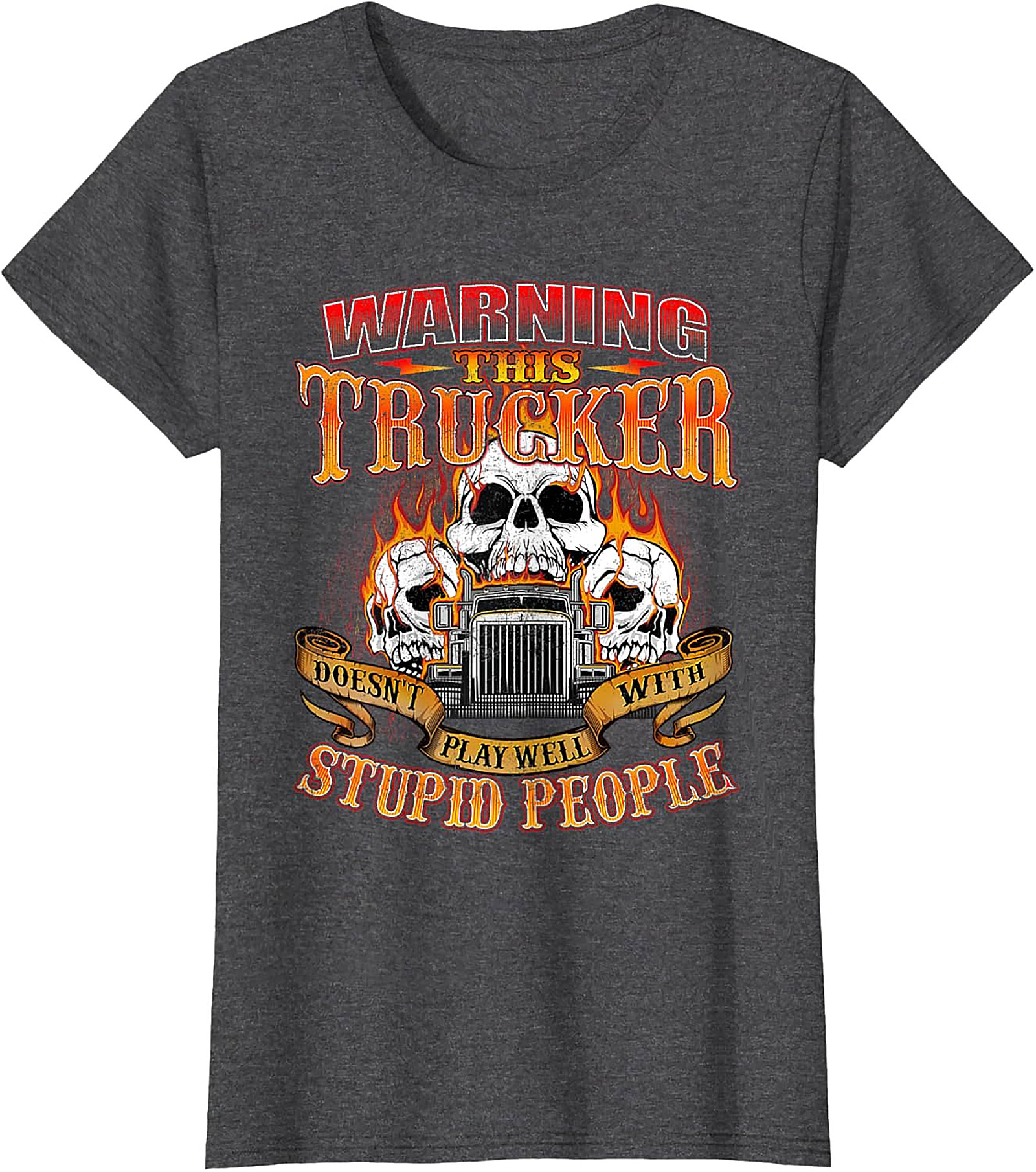 Warning This Trucker Graphic Tee - Doesn't Play Well with Stupid People