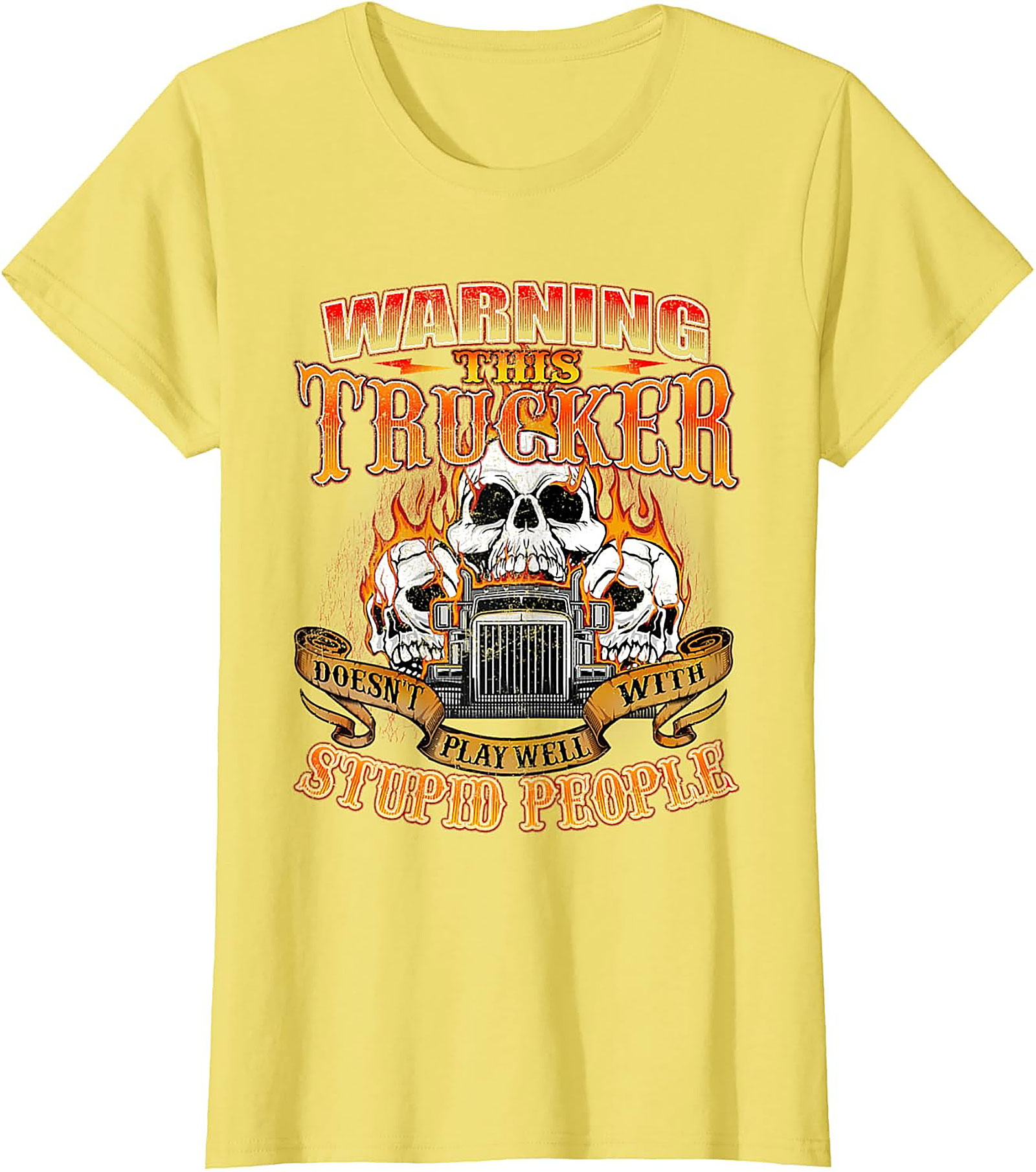 Warning This Trucker Graphic Tee - Doesn't Play Well with Stupid People
