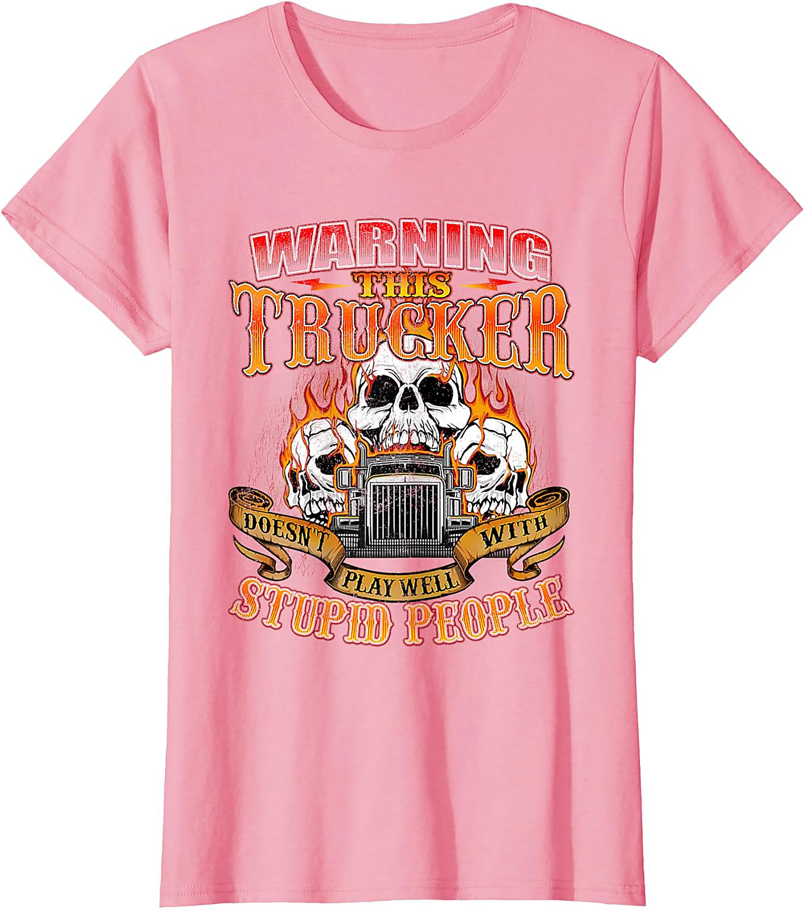 Warning This Trucker Graphic Tee - Doesn't Play Well with Stupid People