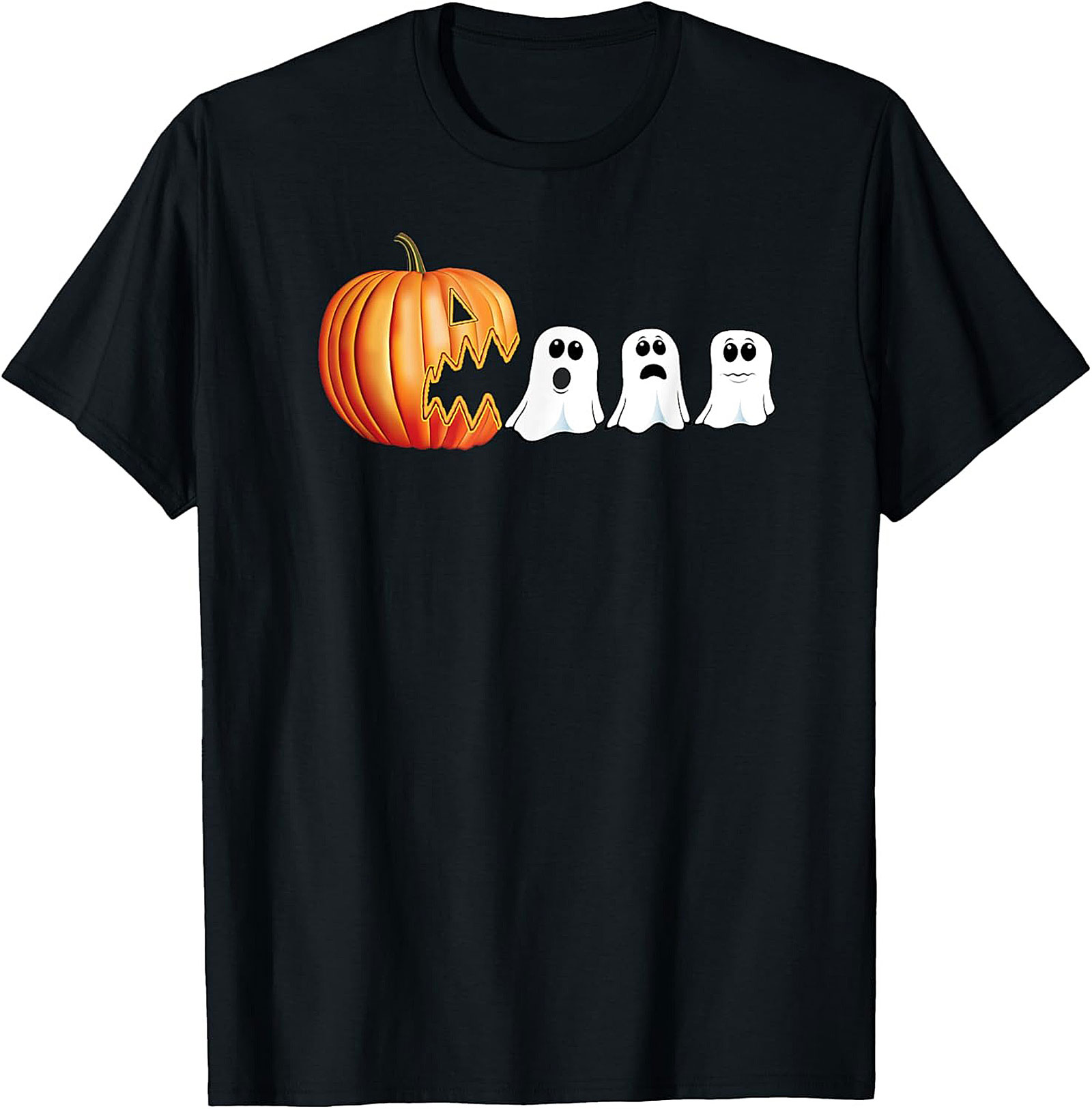 Funny Halloween T-Shirt: Pumpkin Chasing Ghosts Graphic Tee