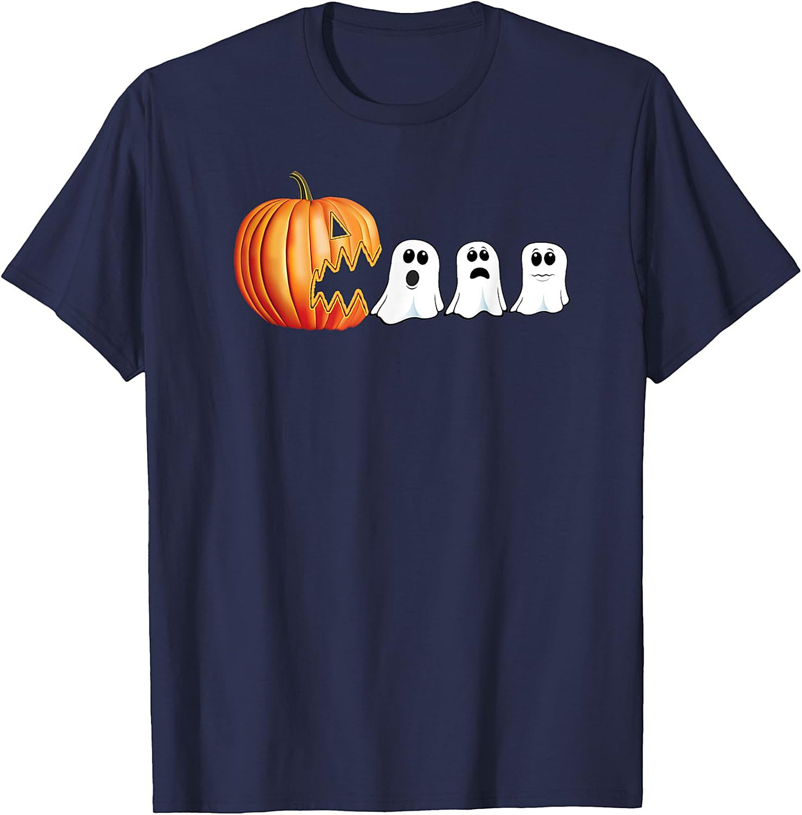 Funny Halloween T-Shirt: Pumpkin Chasing Ghosts Graphic Tee