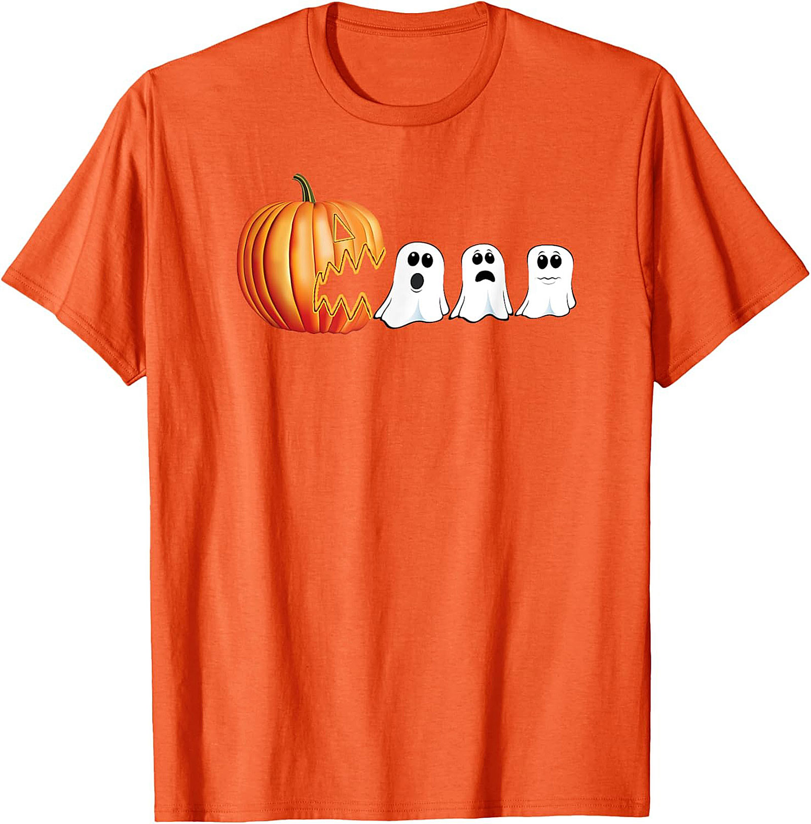 Funny Halloween T-Shirt: Pumpkin Chasing Ghosts Graphic Tee