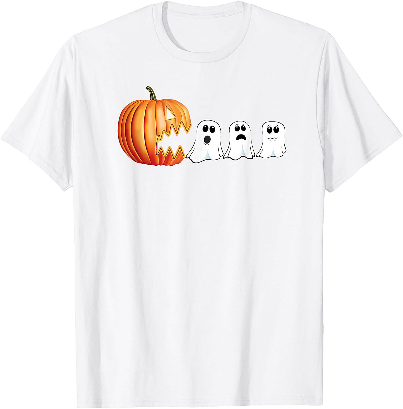 Funny Halloween T-Shirt: Pumpkin Chasing Ghosts Graphic Tee