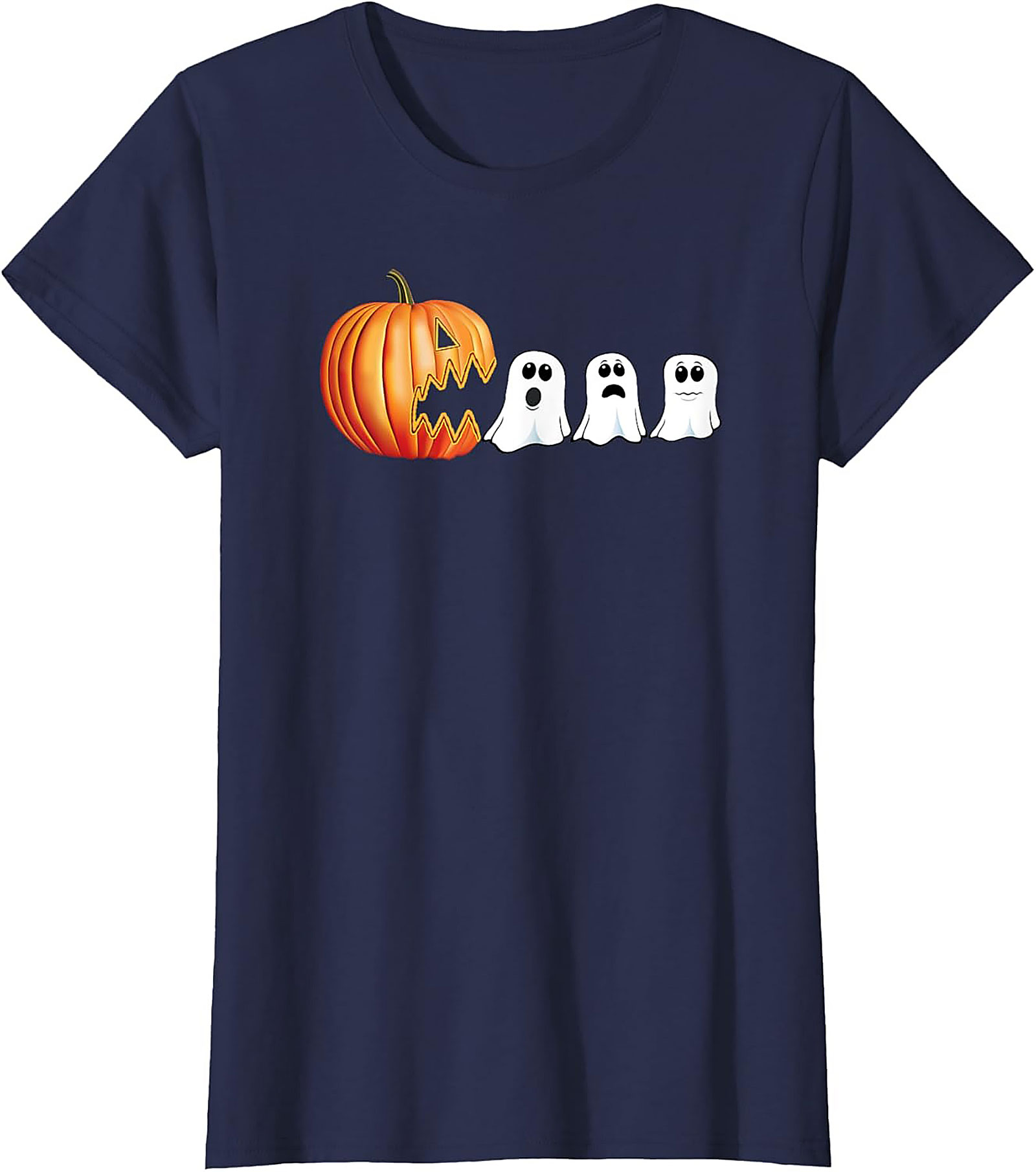 Funny Halloween T-Shirt: Pumpkin Chasing Ghosts Graphic Tee