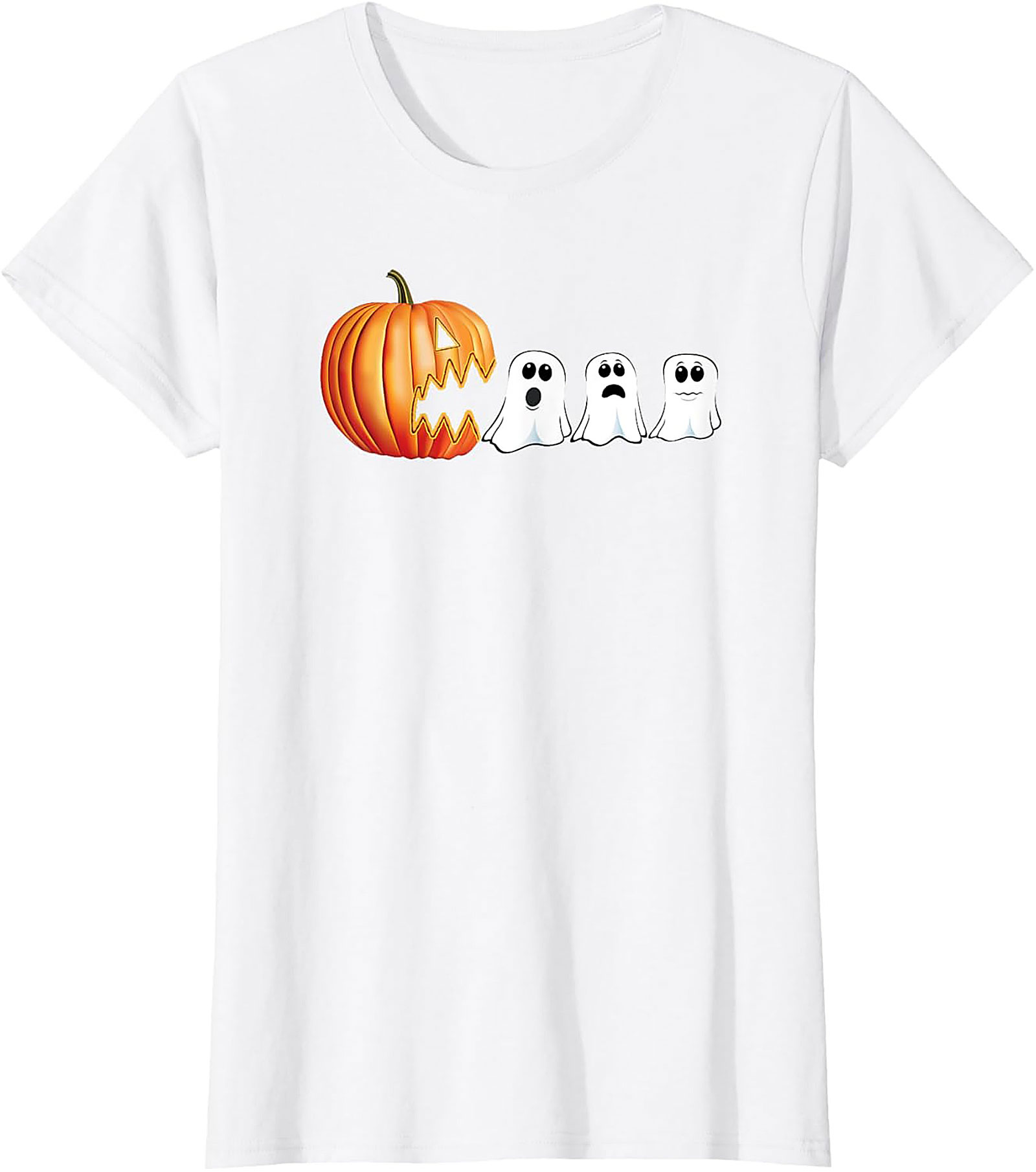 Funny Halloween T-Shirt: Pumpkin Chasing Ghosts Graphic Tee