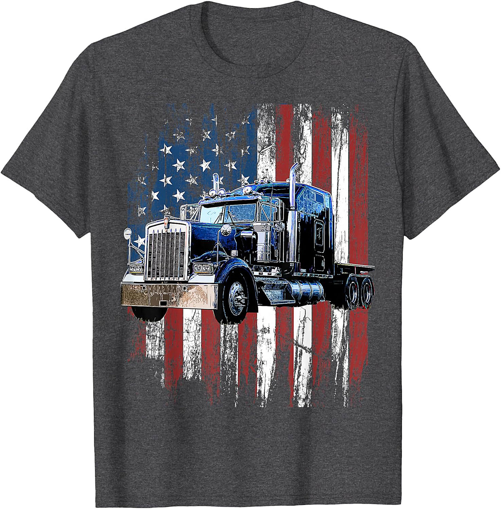 Distressed American Flag Trucker T-shirt | Classic Big Rig Graphic Tee