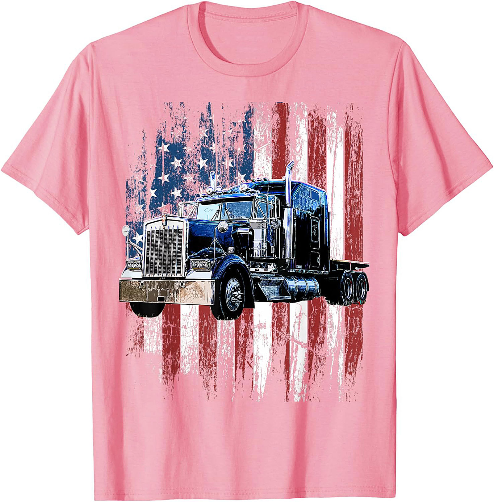 Distressed American Flag Trucker T-shirt | Classic Big Rig Graphic Tee