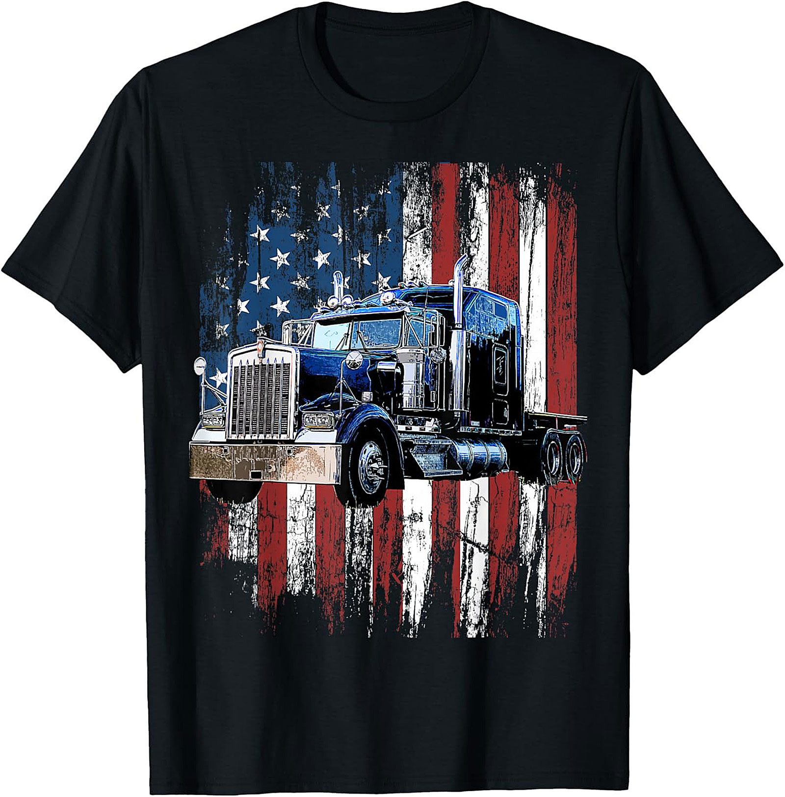 Distressed American Flag Trucker T-shirt | Classic Big Rig Graphic Tee