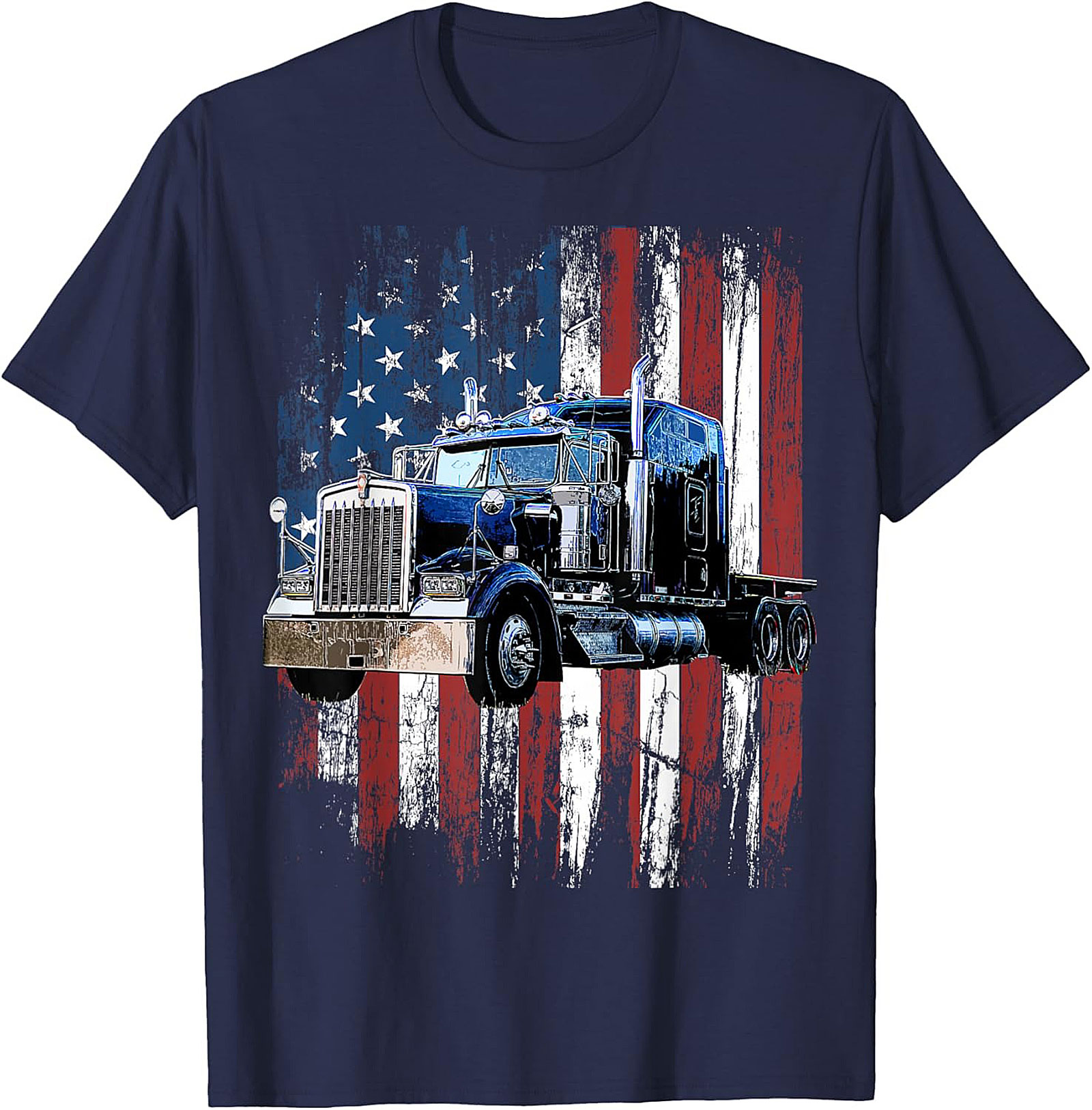 Distressed American Flag Trucker T-shirt | Classic Big Rig Graphic Tee