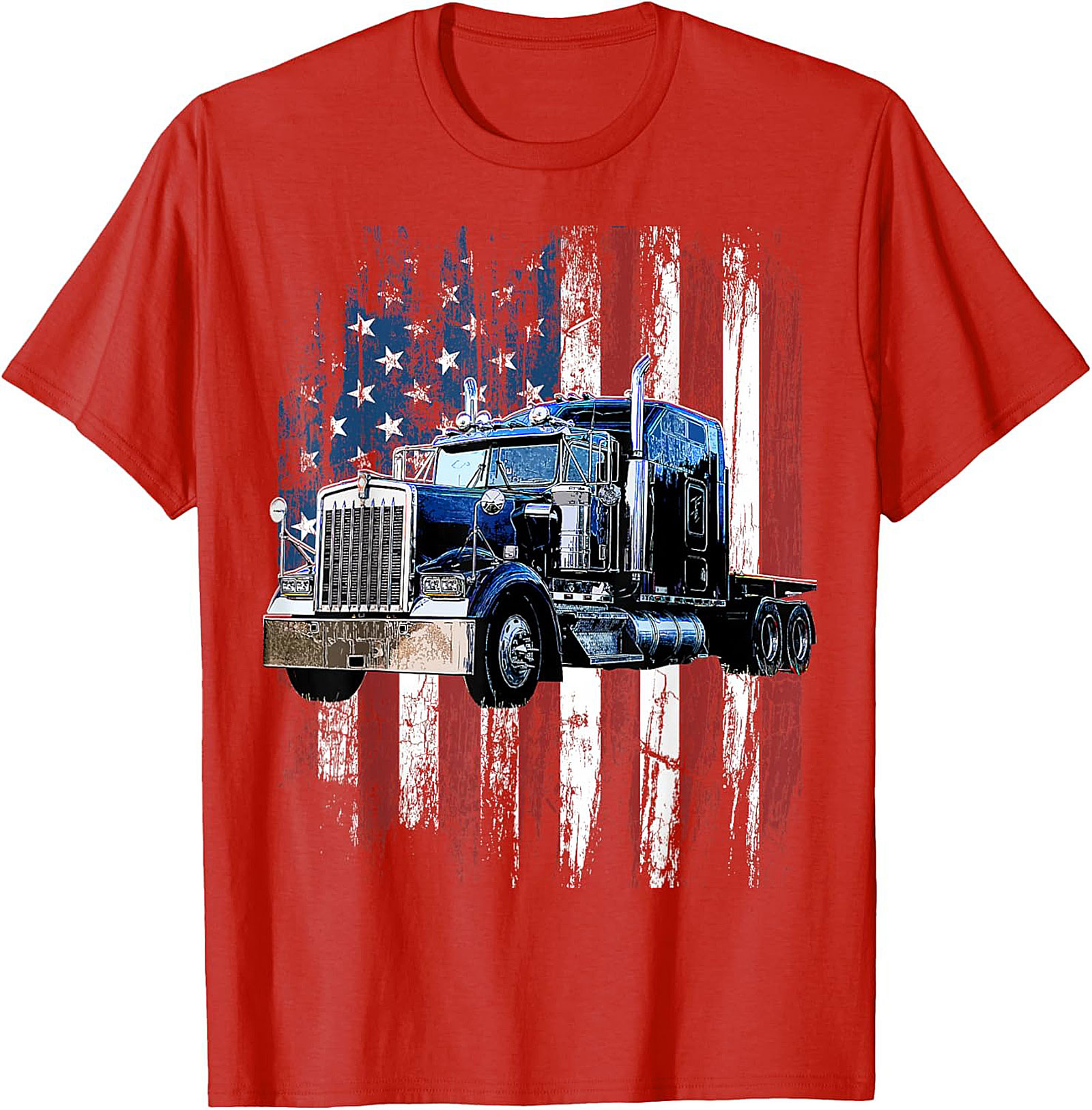 Distressed American Flag Trucker T-shirt | Classic Big Rig Graphic Tee