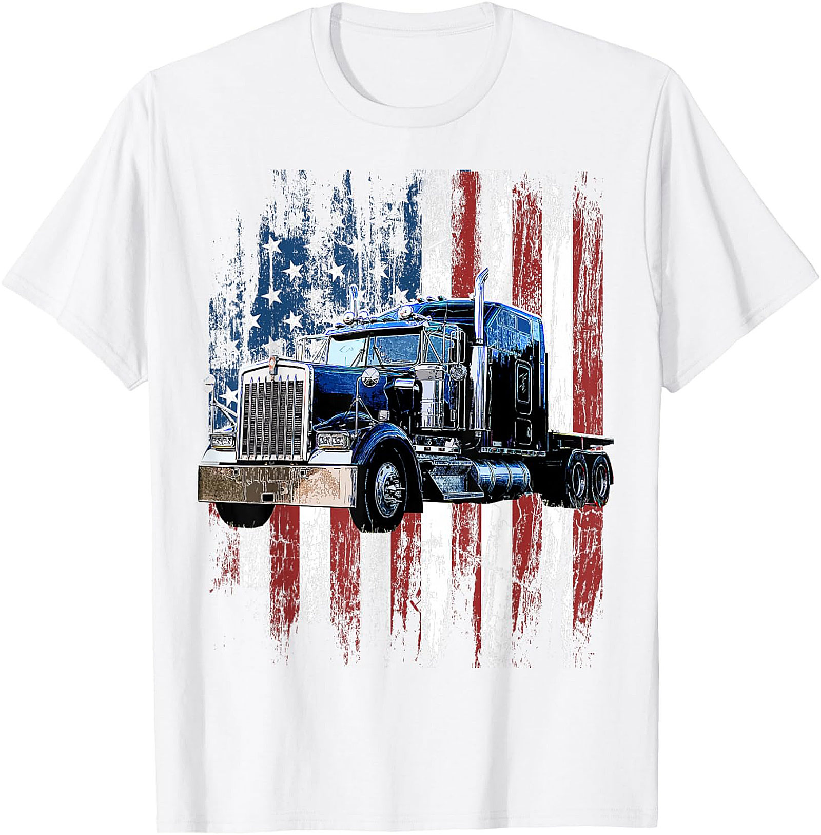 Distressed American Flag Trucker T-shirt | Classic Big Rig Graphic Tee
