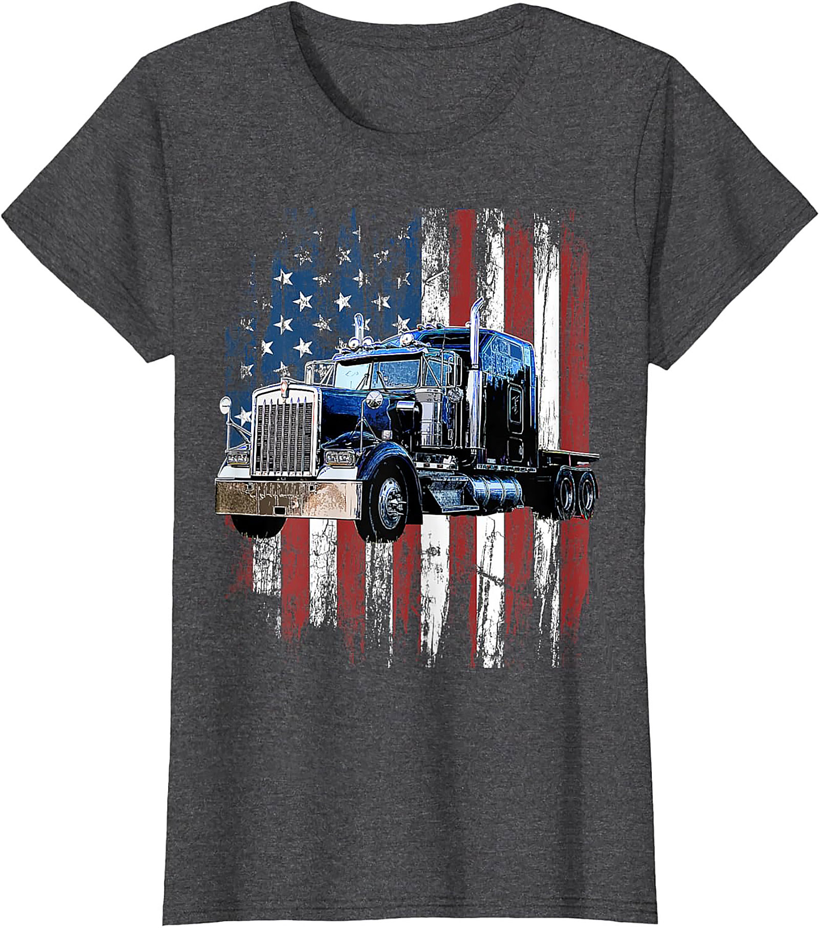 Distressed American Flag Trucker T-shirt | Classic Big Rig Graphic Tee