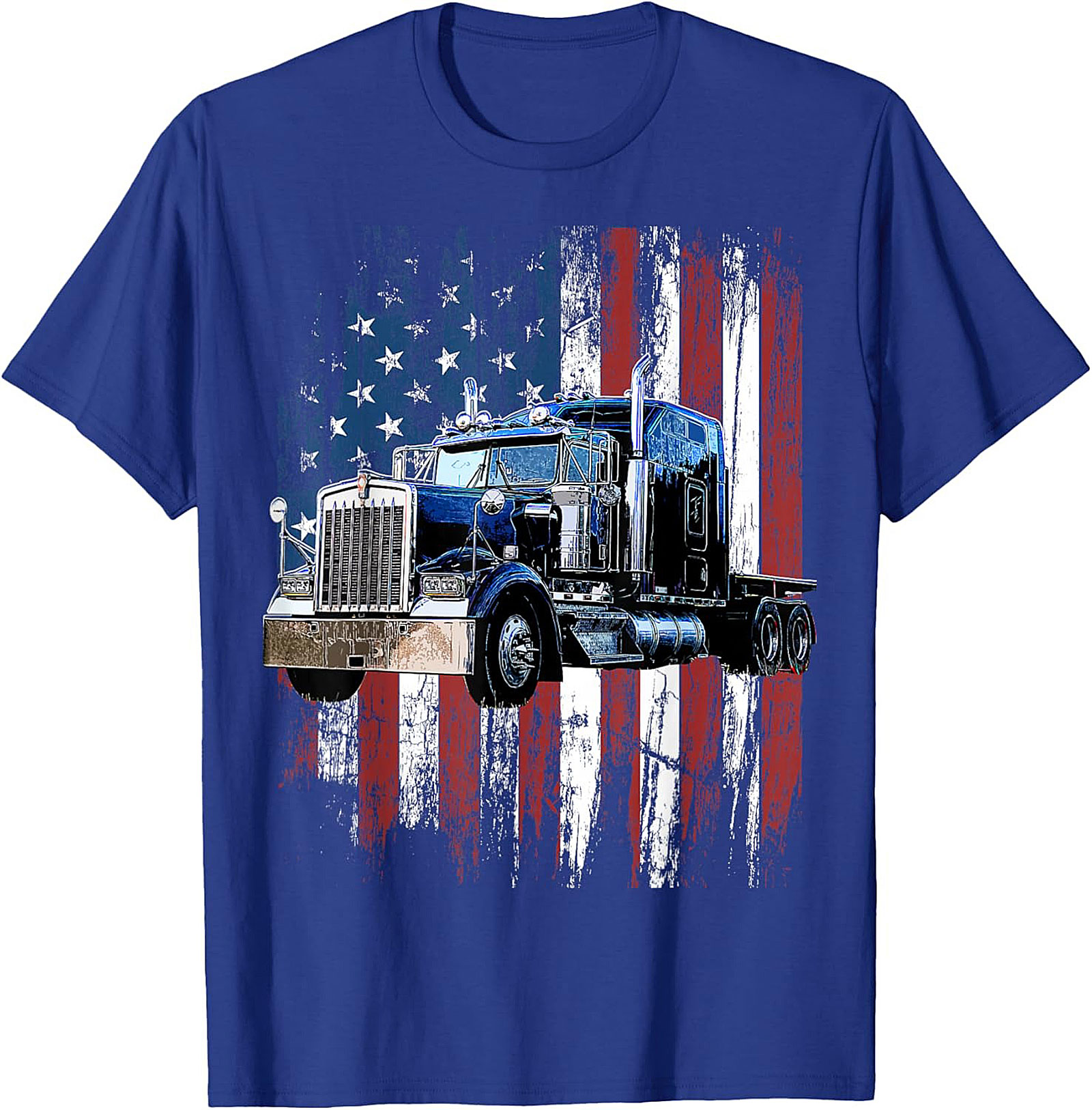 Distressed American Flag Trucker T-shirt | Classic Big Rig Graphic Tee
