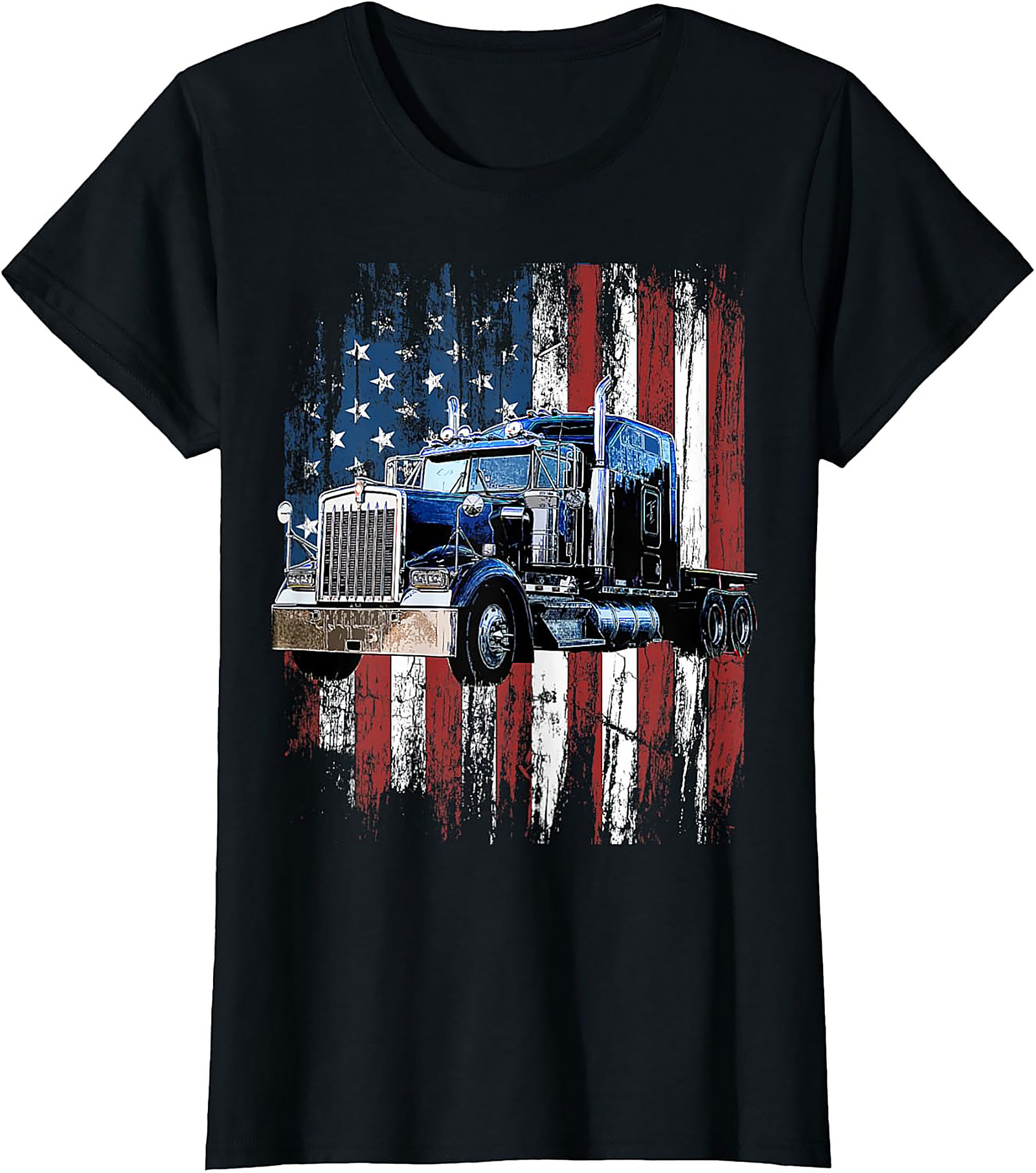 Distressed American Flag Trucker T-shirt | Classic Big Rig Graphic Tee
