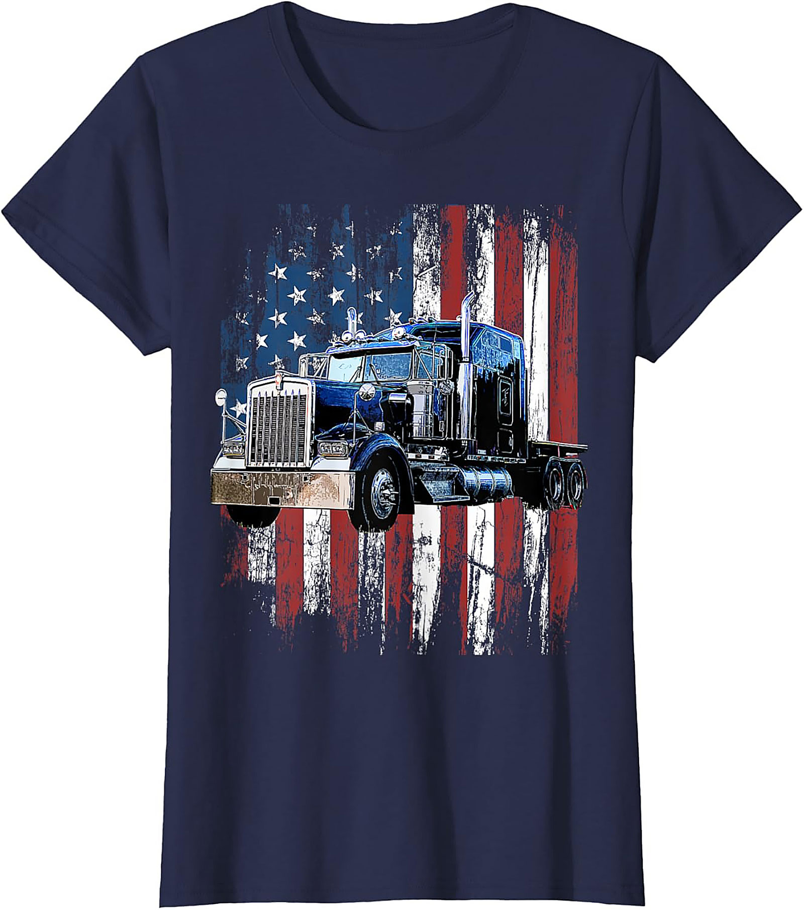 Distressed American Flag Trucker T-shirt | Classic Big Rig Graphic Tee